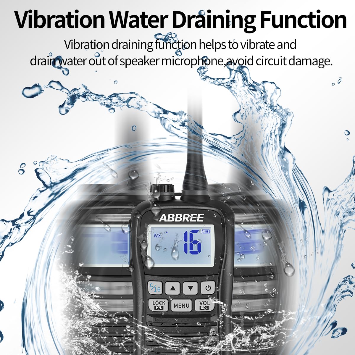 **ABBREE MR-25 VHF Marine Radio - IP67 Waterproof Floating Handheld Two-Way Radio with Noise Cancelling Mic, NOAA Weather & LCD Display | Long Range Walkie Talkie for Boating, Fishing & Emergency Use**