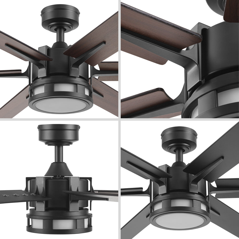 60 Inch Honeywell Kaliza Matte Black Smart Ceiling Fan with Color Changing LED Light & Remote Control - Perfect for Living Room, Bedroom, and Outdoor Spaces