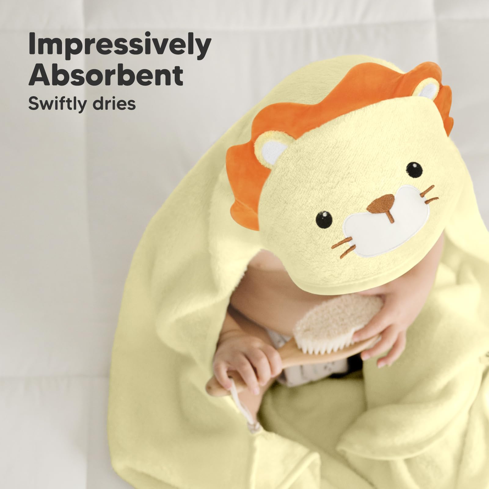 Organic Hooded Baby Towel - 500GSM Large Bamboo Baby Towel Set with Hood for Newborns - Ultra Soft & Absorbent Shower Towel (Lion Design) - Perfect for Bath Time, Swimming & Spa Days