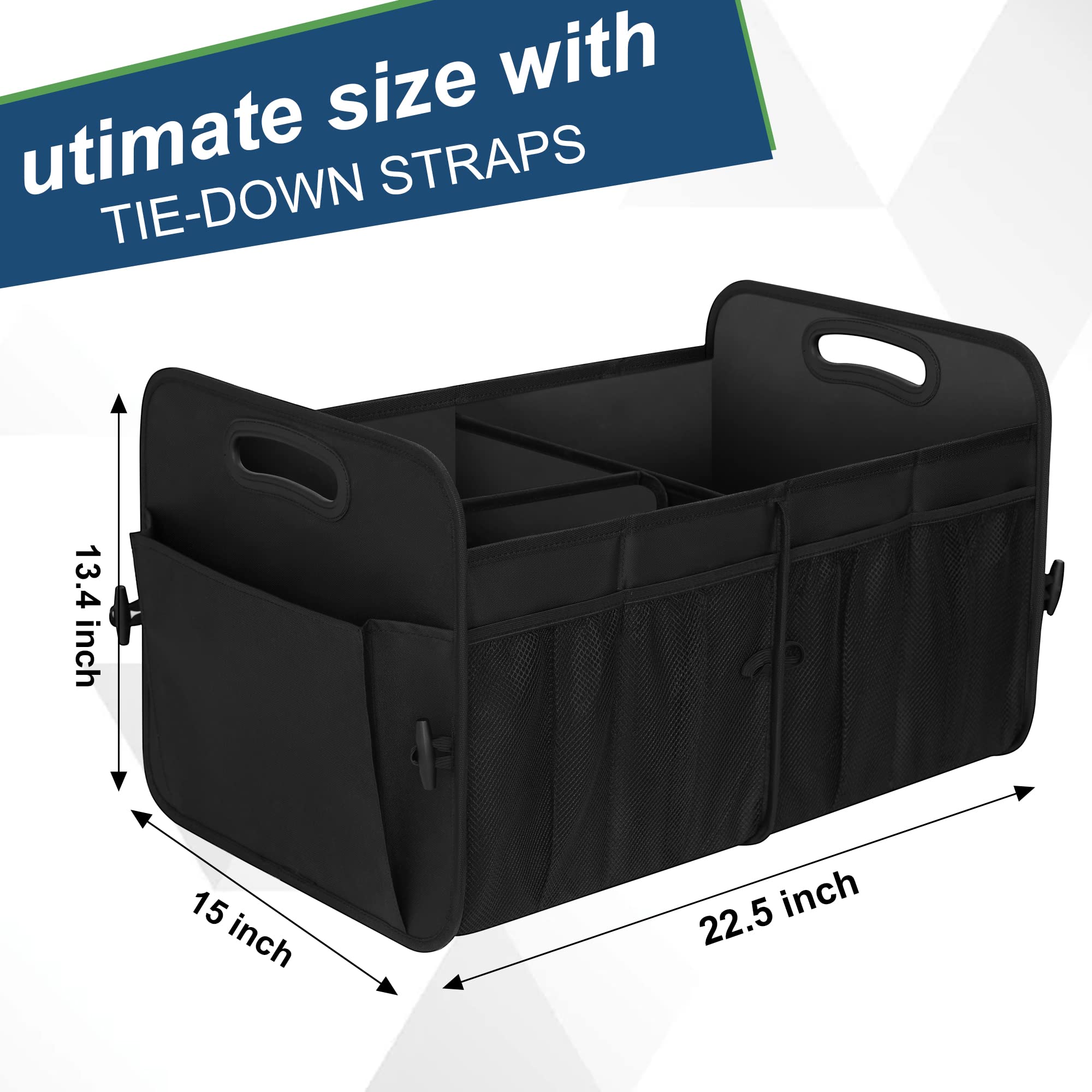 Femuar 72L Large Capacity Waterproof Car Trunk Organizer with 11 Pockets - Collapsible Storage for SUV, Jeep, Sedan | Perfect for Road Trips, Camping & Daily Organization (Black)