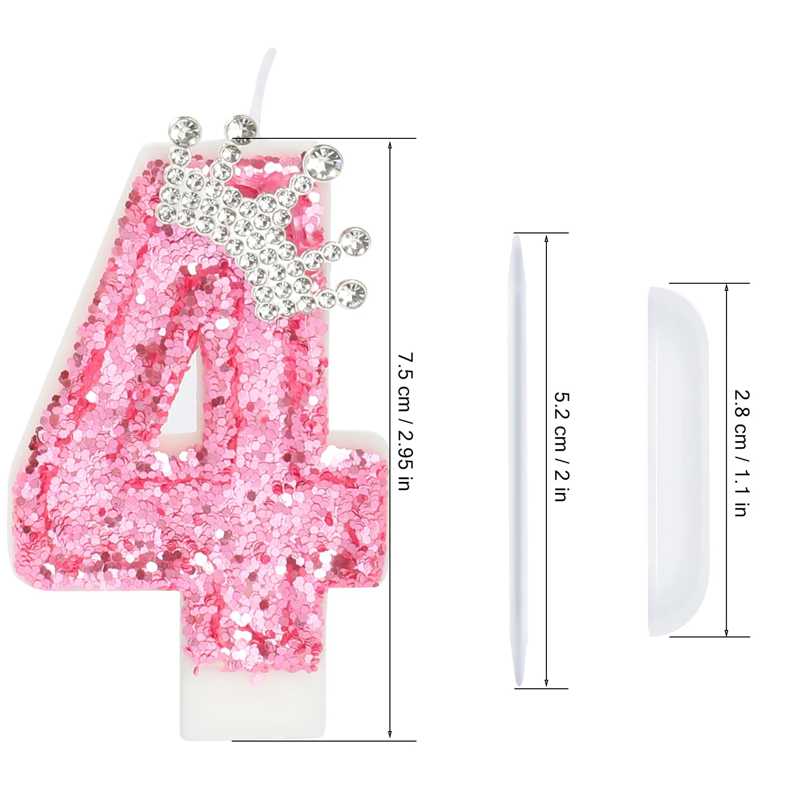 Pink Crown Birthday Candles - Glitter Number 4 Cake Topper for Girls & Women - Perfect for Anniversary & Birthday Celebrations