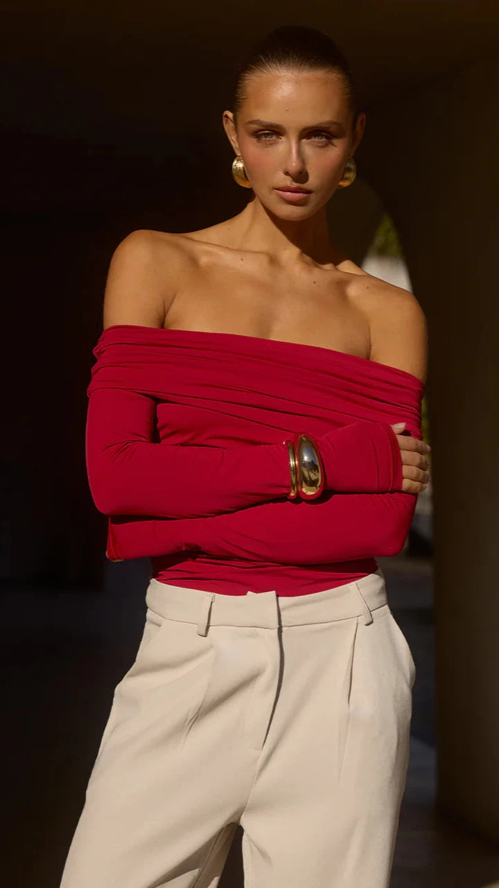Azura Women's Casual V-Neck Short Sleeve Top - Cherry Red for Summer Outfits, Beach Wear & Date Night