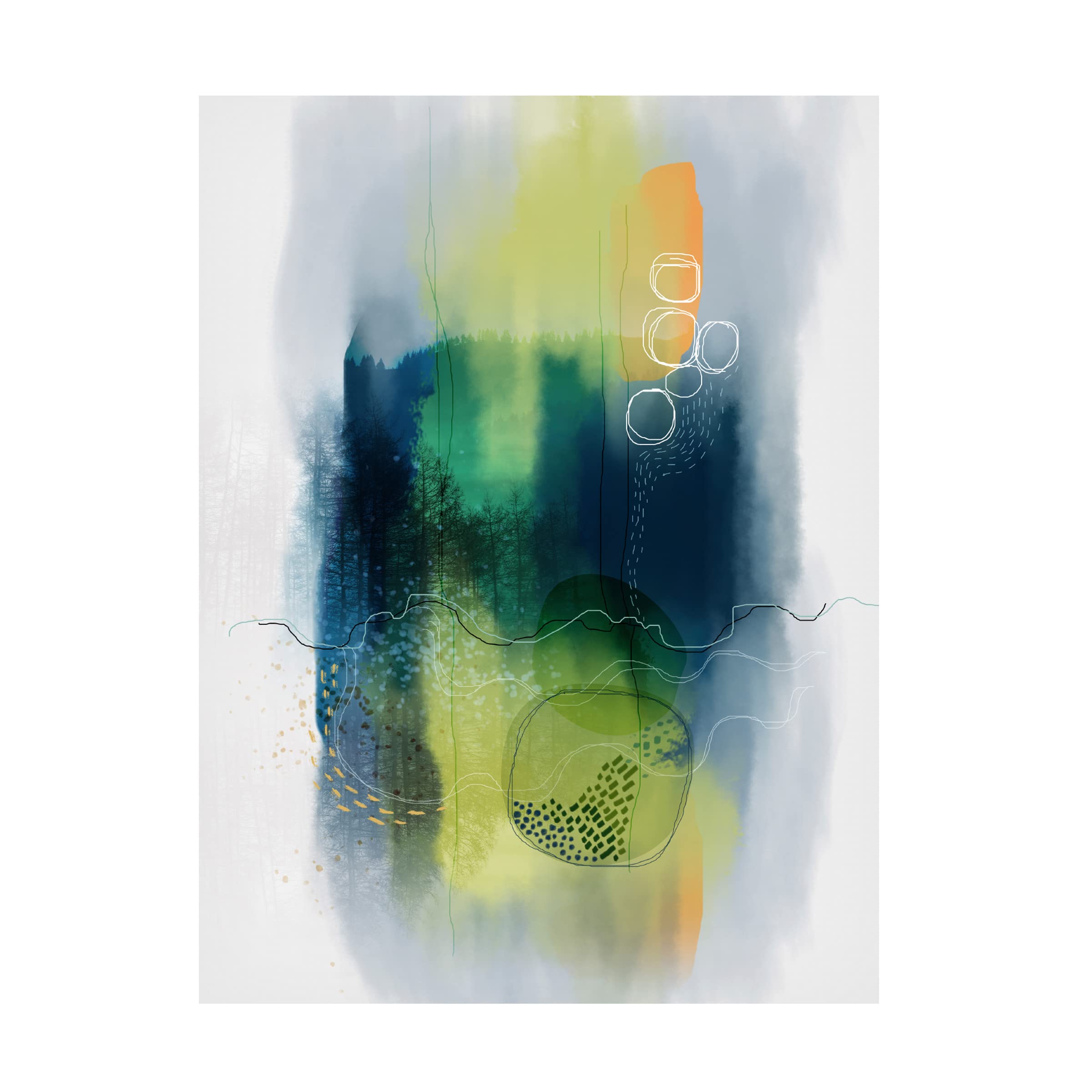 Misty Mountain Lake Canvas Art Print by Ishita Banerjee - Landscape Wall Decor for Living Room, Bedroom & Office - Premium Trademark Fine Art Collection