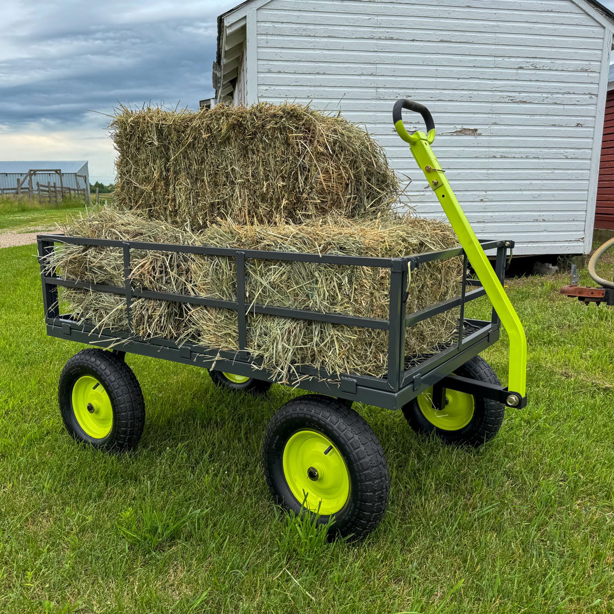 Yard Tuff Jumbo Wagon - Heavy Duty Steel Mesh Deck Utility Cart for Outdoor & Yard Work - 1400 lb Capacity with Large Stable Tires (34 x 52 Inch, Gray/Green) - Perfect for Gardening, Landscaping, Farm & Construction Use