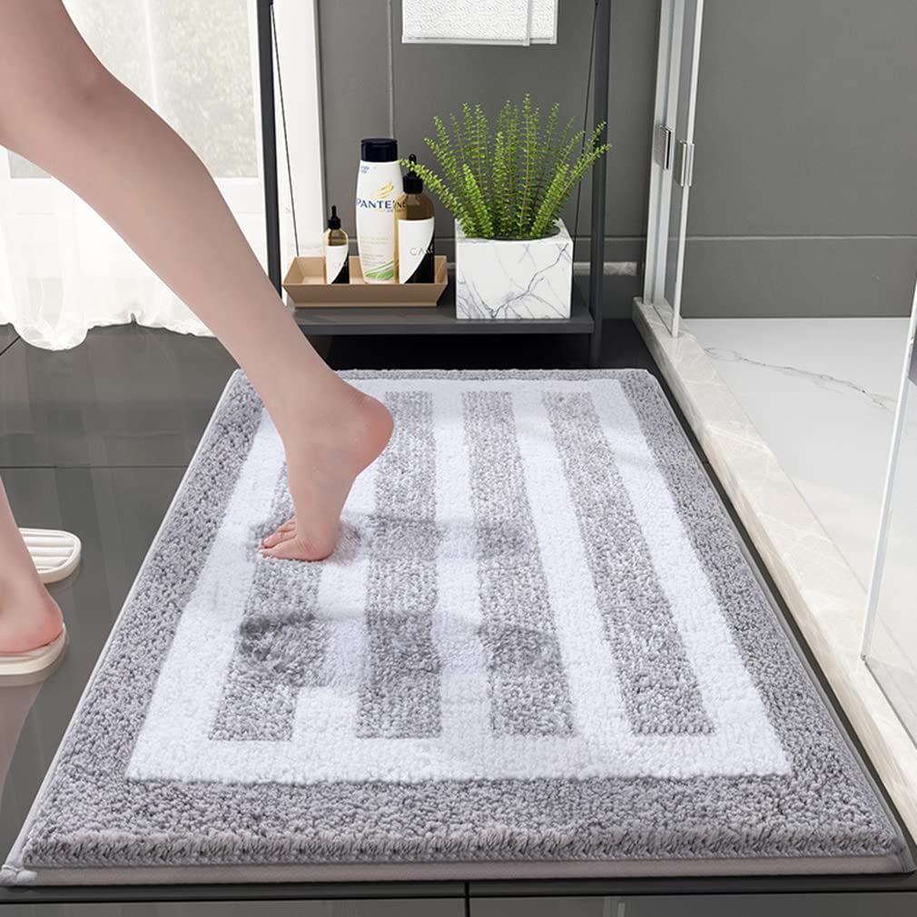 Premium Non-Slip Striped Microfiber Bath Rug - Super Absorbent & Machine Washable Bath Mat (16