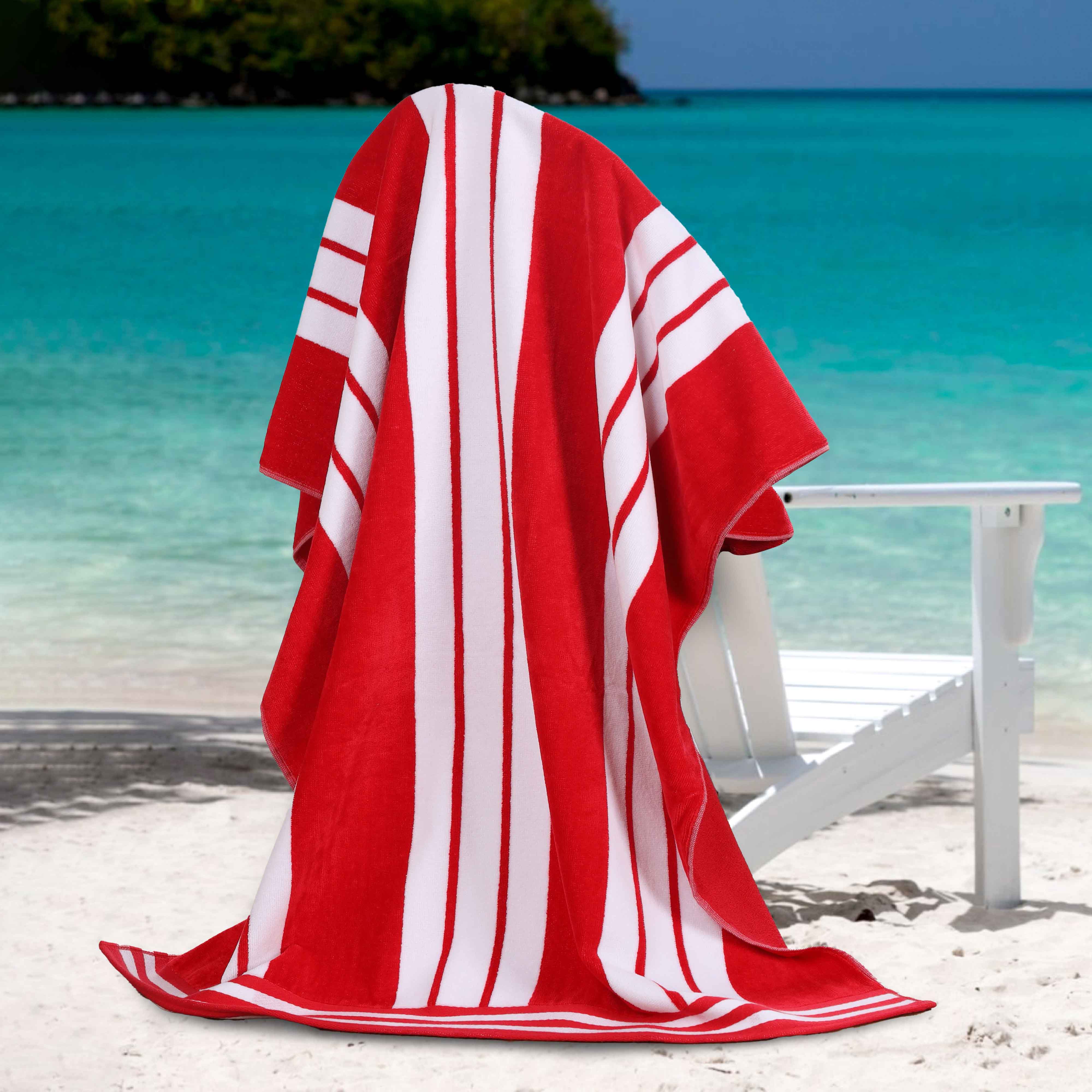 Premium Oversized Cabana Striped Cotton Beach Towel Set - 2, 4, or 6 Pack - Soft Quick-Dry Bath Towels for Pool, Beach, Vacation & Spa Days
