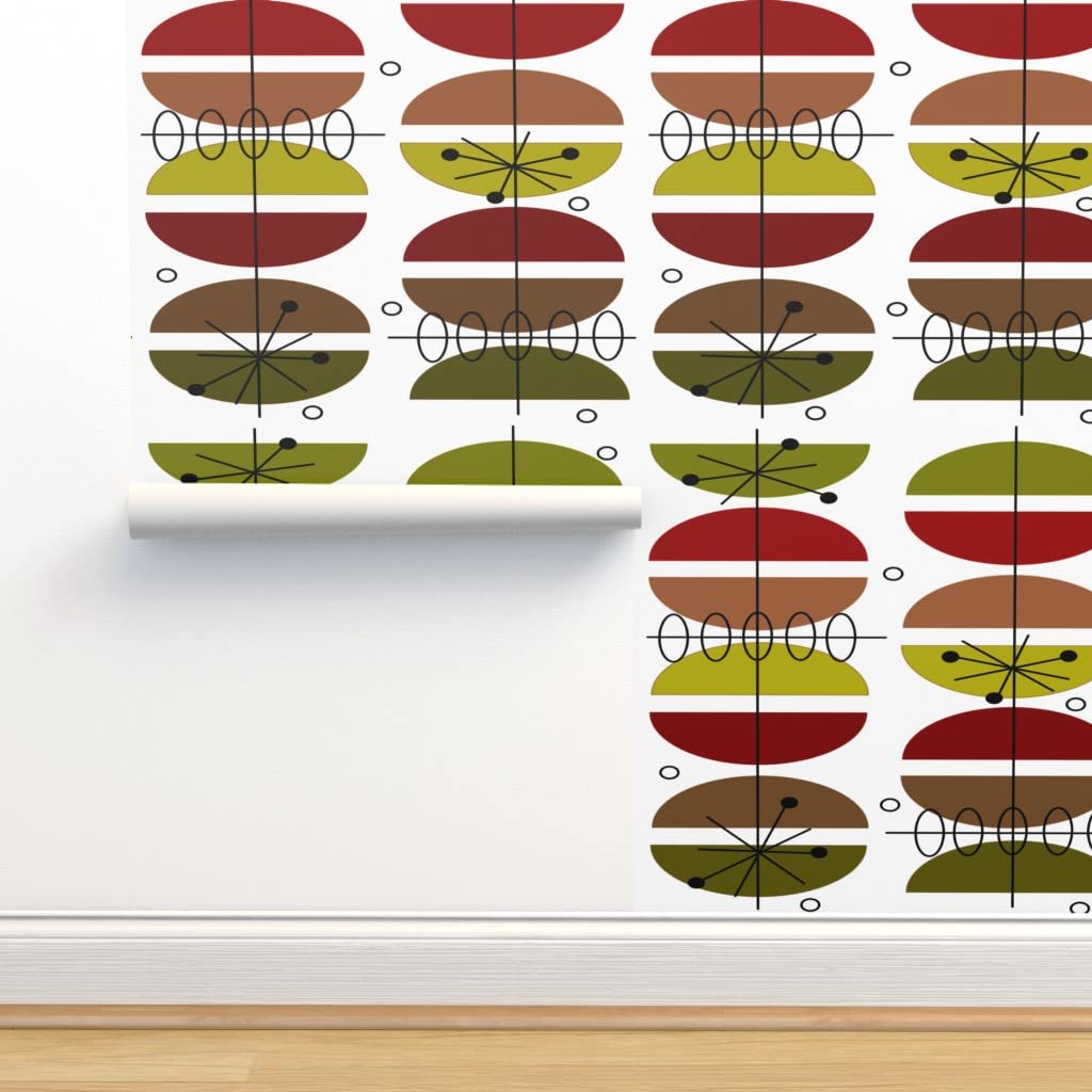 Peel & Stick Wallpaper 12ft x 2ft - Mid Century Modern Retro Design, Removable Self-Adhesive Wallpaper for Living Room, Bedroom & Office Decor