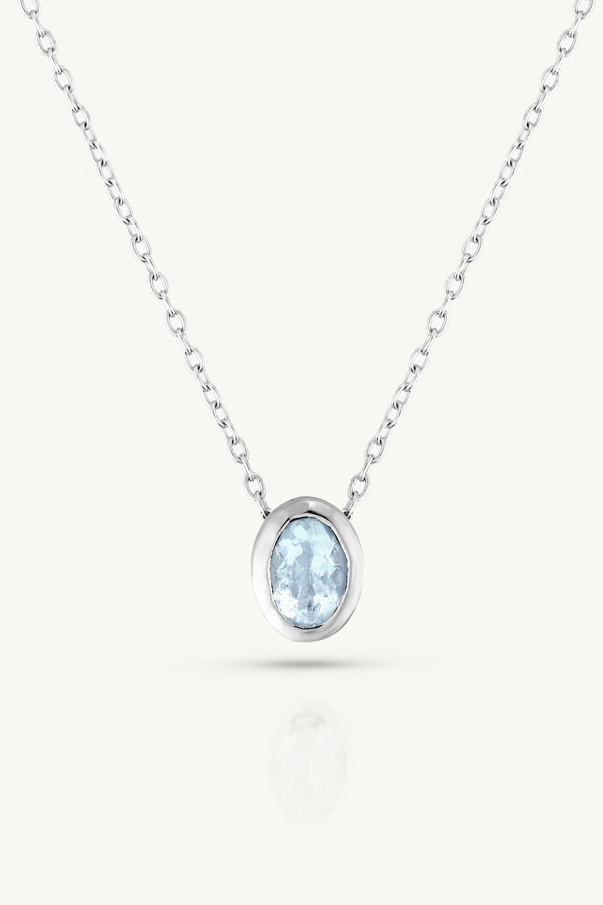 March Aquamarine Silver Oval Birthstone Necklace for Women - Elegant Sterling Silver Pendant Jewelry Gift for Birthday, Anniversary & Mother's Day