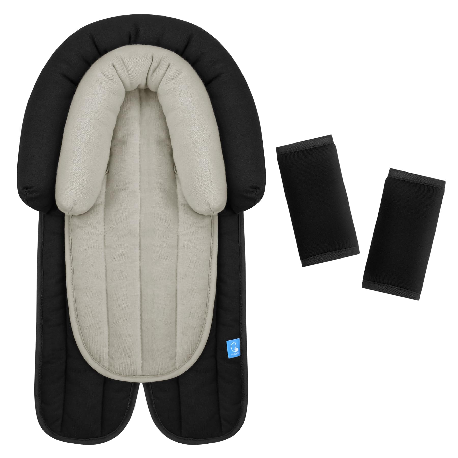 COOLBEBE Upgraded Baby Body Support & Strap Covers Set - Ultra Soft Breathable Car Seat Insert Cushion for Newborns & Toddlers | Perfect for Car Seats, Strollers, Swings & Baby Carriers | Black | Safe & Comfortable for Travel & Daily Use