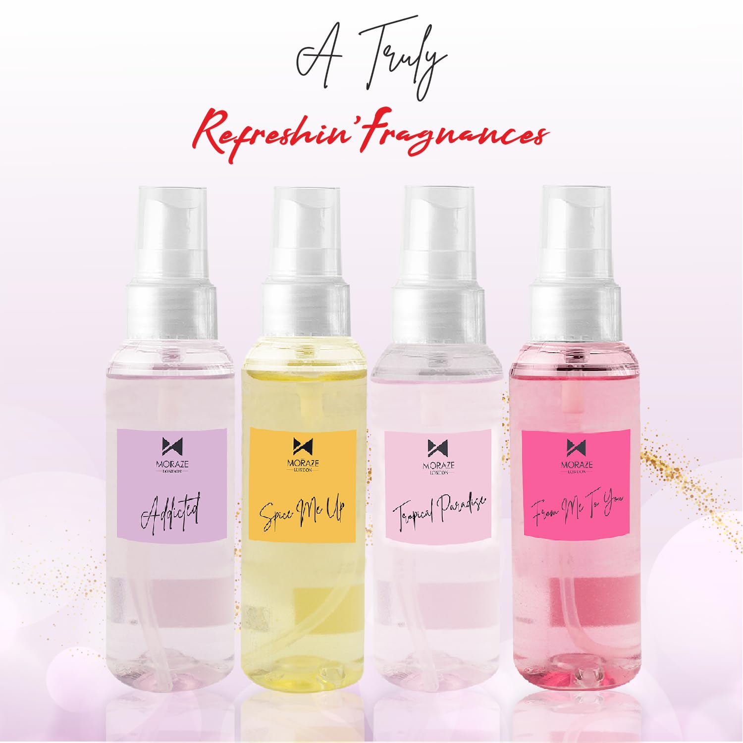 MORAZE 4-Pack Long Lasting Strong Scent Body Perfume for Men & Women - Multi Fragrance Eau de Toilette Spray for Daily Wear, Work, Date Night & Special Occasions