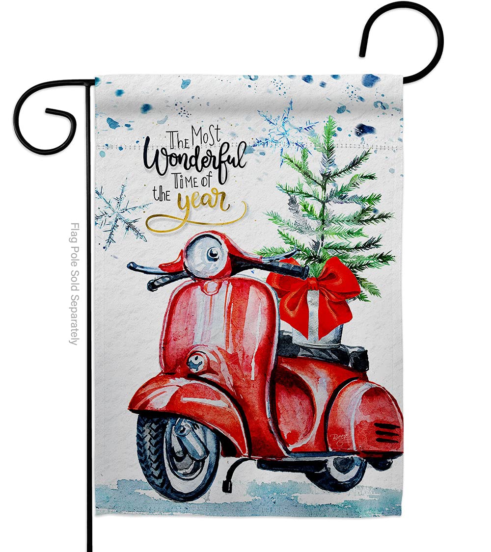Winter Scooter Garden Flag - Snowflake & Snowman Decor for Yard - Made in USA