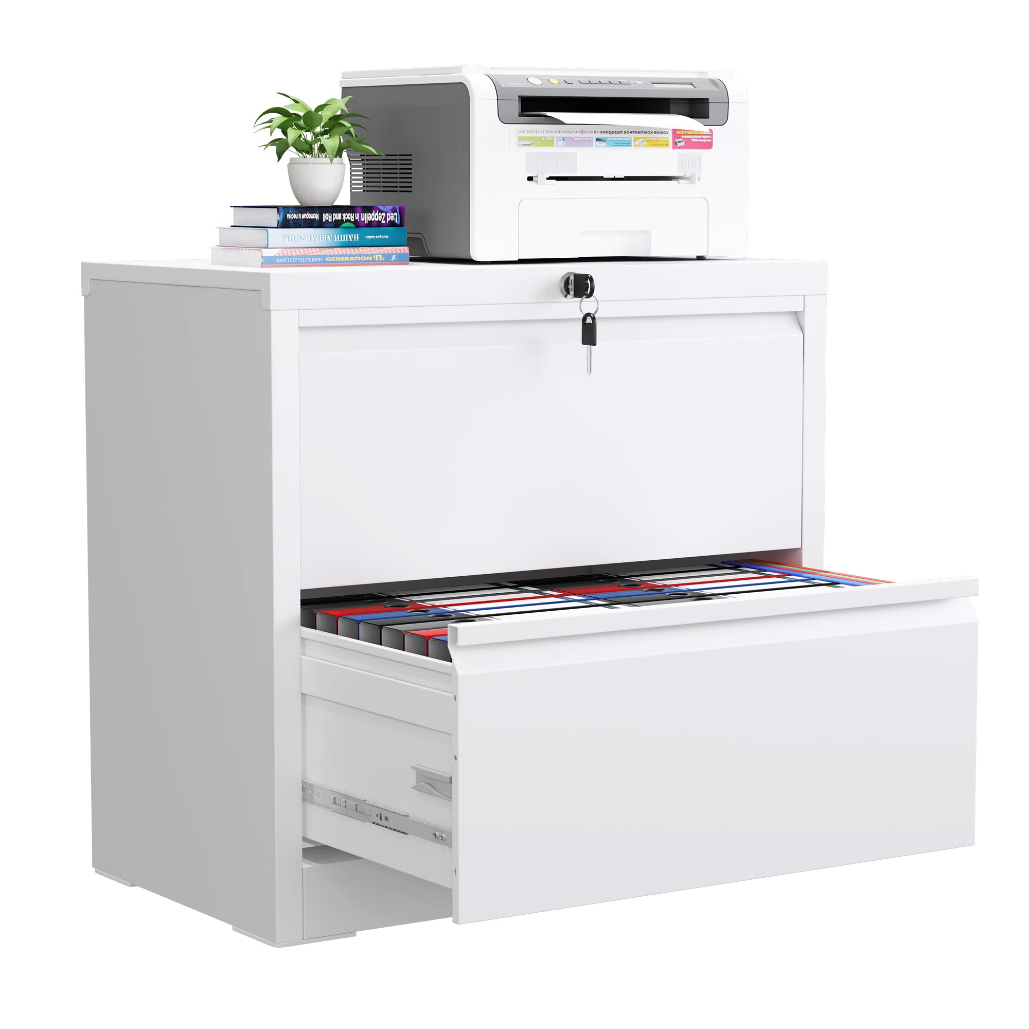 2-Drawer Lateral File Cabinet with Lock - Metal Storage Filing Cabinet for Home & Office - Holds Letter, Legal, F4 & A4 Hanging Files - Perfect for Document Organization in Small Spaces & Shared Work Areas