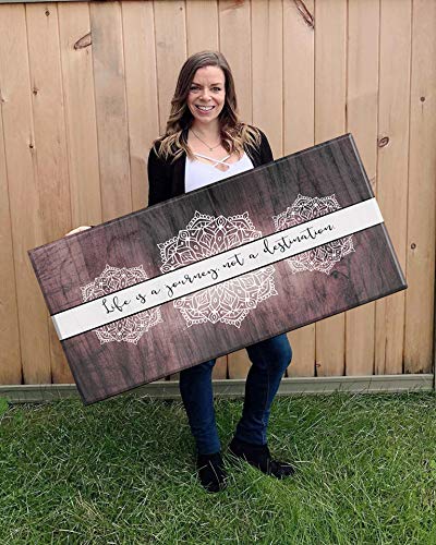 Boho Life Is A Journey Sign - Large Canvas Wall Art with Bohemian Floral Pattern | Modern Home Decor for Bedroom | Framed Wall Poster in Dusty Pink (42x19) - Perfect for Bohemian Style Bedrooms, Living Rooms & Office Spaces