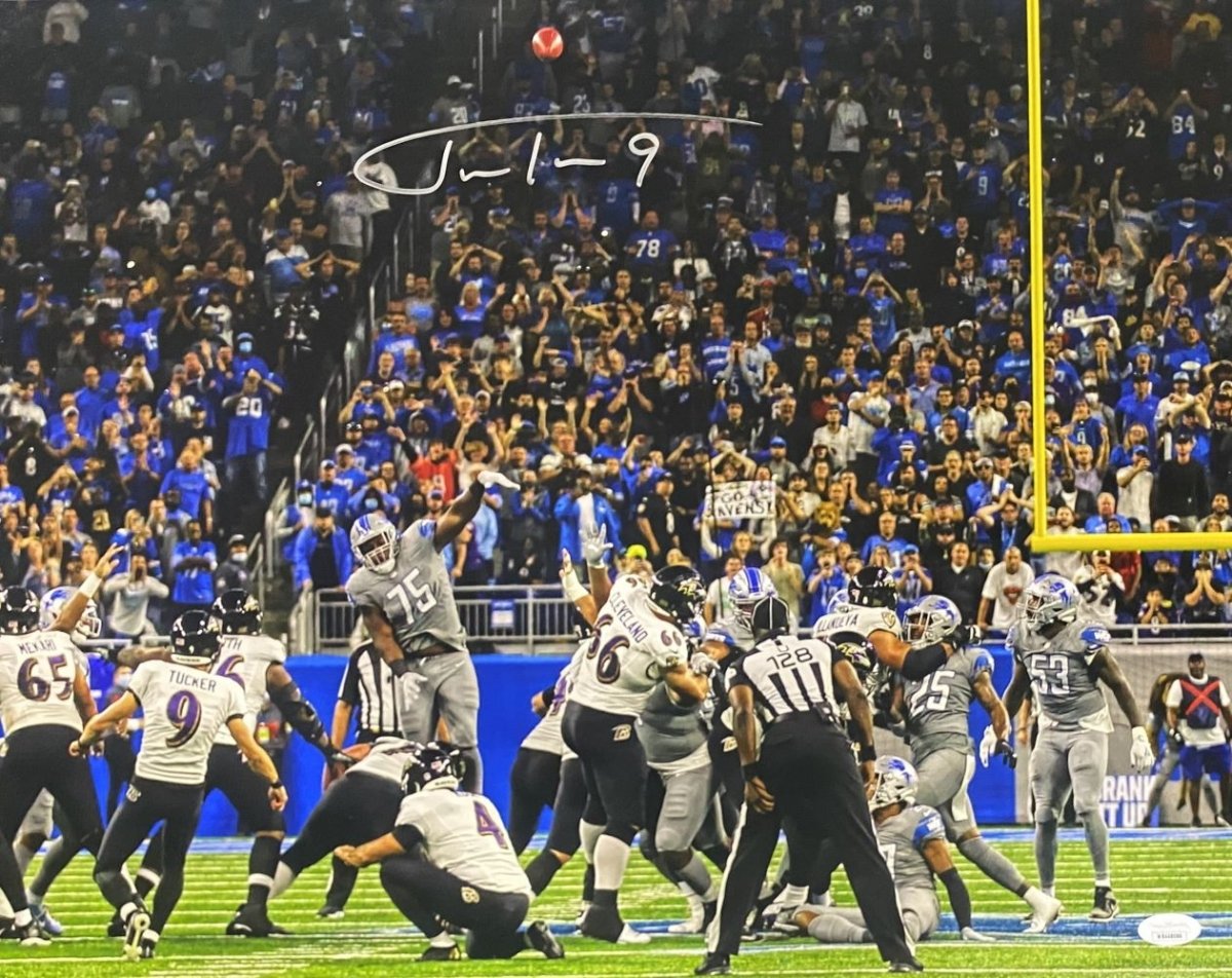 Justin Tucker Autographed 16x20 Baltimore Ravens NFL Record Kick Photo with JSA COA - Perfect for Football Fans, Sports Memorabilia Collectors, and Home or Office Decor