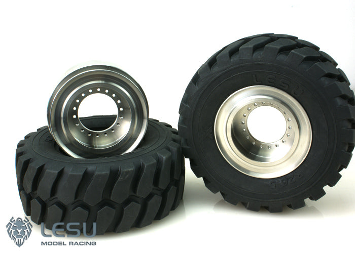 1/15 Scale Metal Stainless Steel Wheel Hubs with Rubber Tires for LESU Hydraulic Loader, DIY RC Car Model Truck & TAMIYA - Perfect for RC Vehicle Upgrades, Off-Road Crawling and Scale Model Building