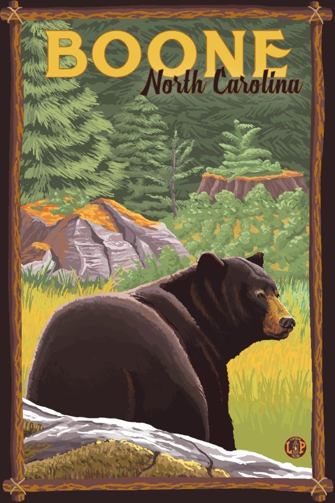 Signed Black Bear in Forest Art Print - 24x36 Wall Decor Poster | Boone, North Carolina Wildlife Painting | Perfect for Home, Office & Cabin Decor