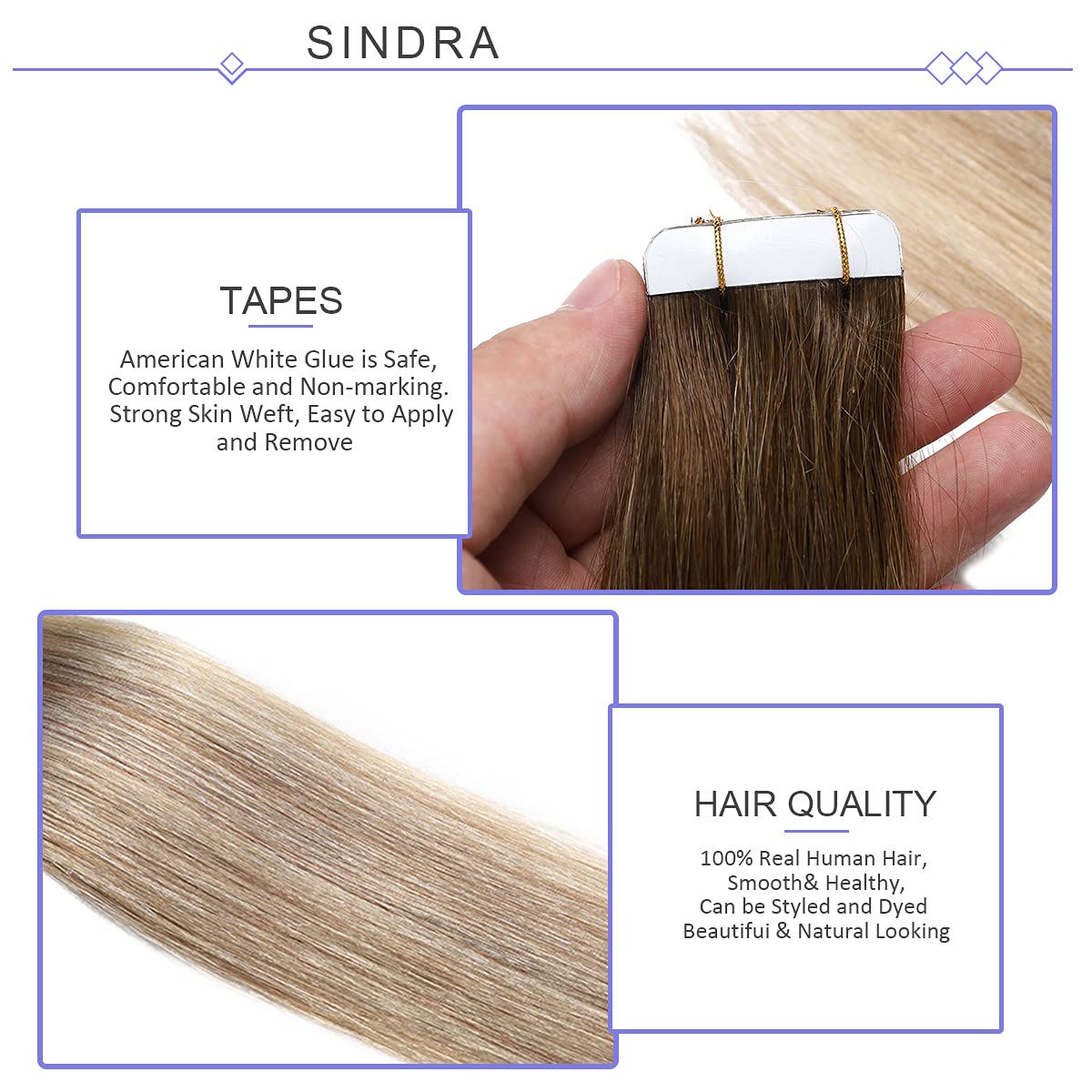 18-Inch Tape-In Human Hair Extensions - Balayage Dark Brown to Light Brown Blonde Ombre - 20 Pieces (50g) - Invisible, Real Human Hair - Tape Size #3/8/22 - For Everyday Wear, Parties & Special Occasions
