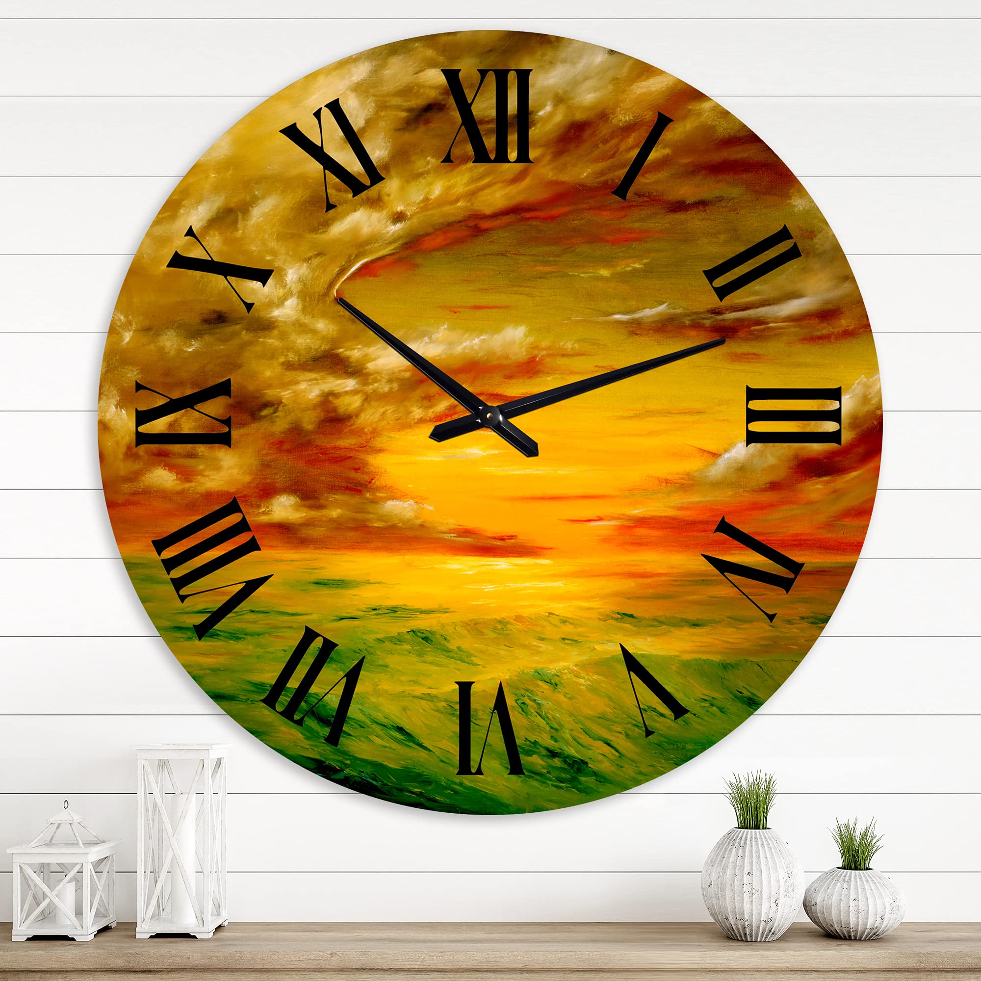 Farmhouse Wall Clock - Large Sunset Landscape Decor for Bedroom, Living Room & Office | Santa Rosa California Inspired Design | Modern Home & Office Décor