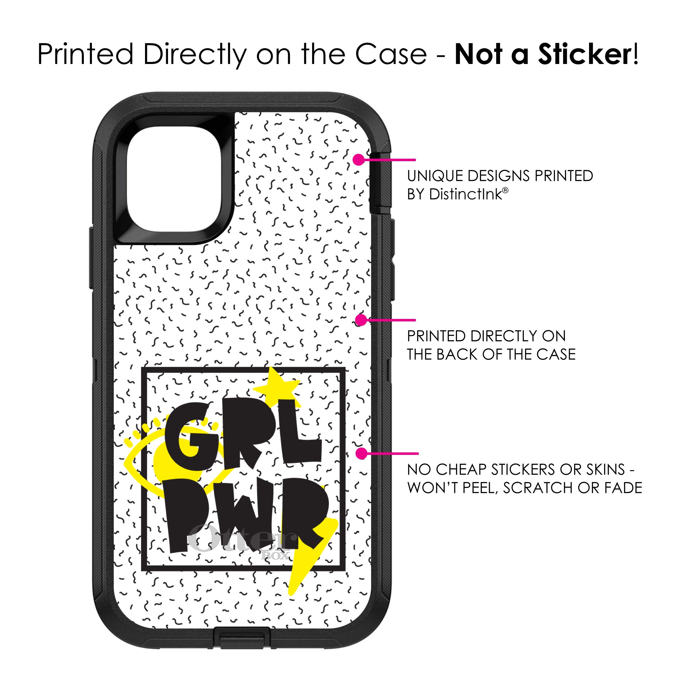 DistinctInk iPhone 11 Pro Case (5.8 Inch) - Durable Protective Phone Cover with Girl Power Design | Yellow & Black Custom Case | Perfect Replacement for OtterBox Defender | Ideal for Everyday Use, Work & Outdoor Activities