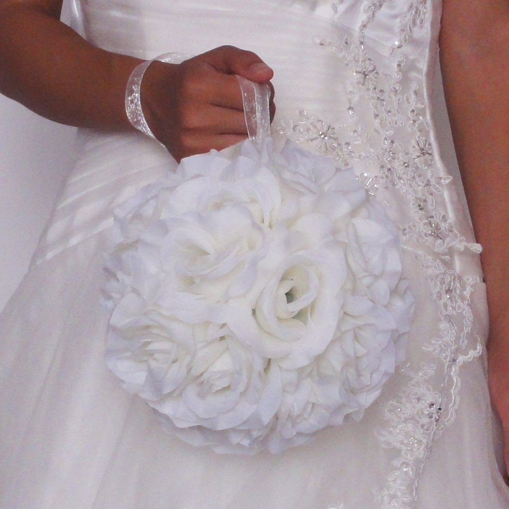 10 Inch Ivory Silk Rose Pomander Kissing Balls - Elegant Wedding Decoration for Aisle, Centerpieces & Bridal Bouquet Alternatives
