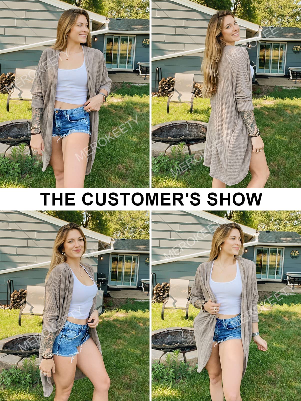 MEROKEETY Women's 2025 Fall Waffle Knit Batwing Long Sleeve Cardigan - Loose Open Front Sweater Coat for Casual Outfits, Office Wear & Autumn Layering