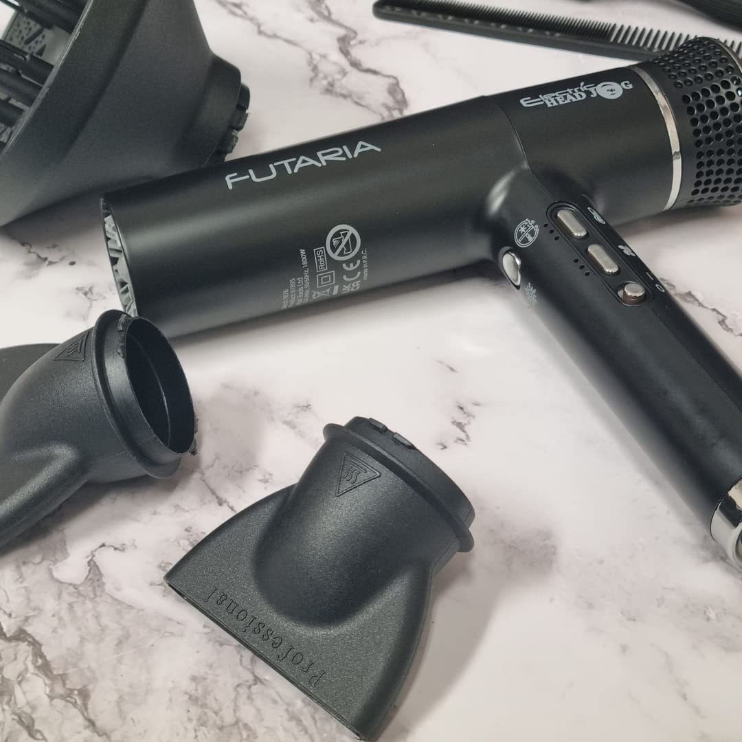 Professional Electric Hair Dryer - Lightweight Blow Dryer with 2 Nozzles & Diffuser, 3 Heat & 2 Speed Settings, Fast Drying with Cold Shot Function - Perfect for Home Use, Salon Styling & Travel (Black)
