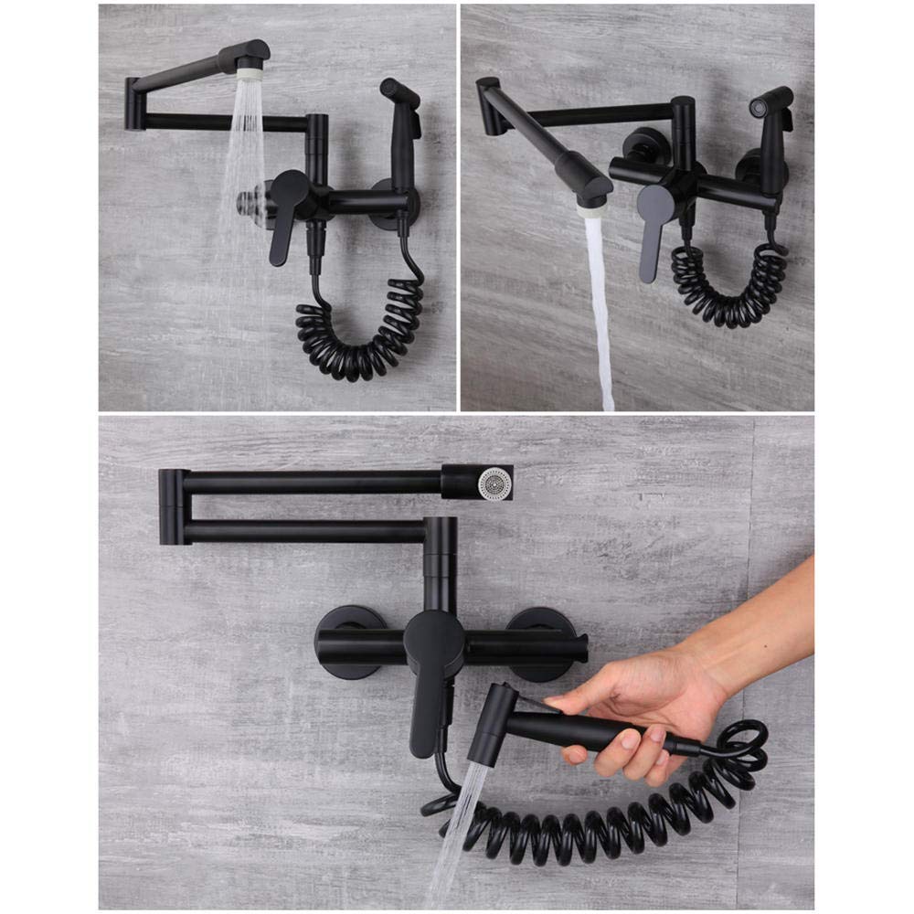 Wall-Mounted Foldable Black Kitchen Mixer Tap - Dual Water Outlet for Hot & Cold, Rotating & Retractable Faucet - Perfect for Compact & Modern Kitchen Sinks