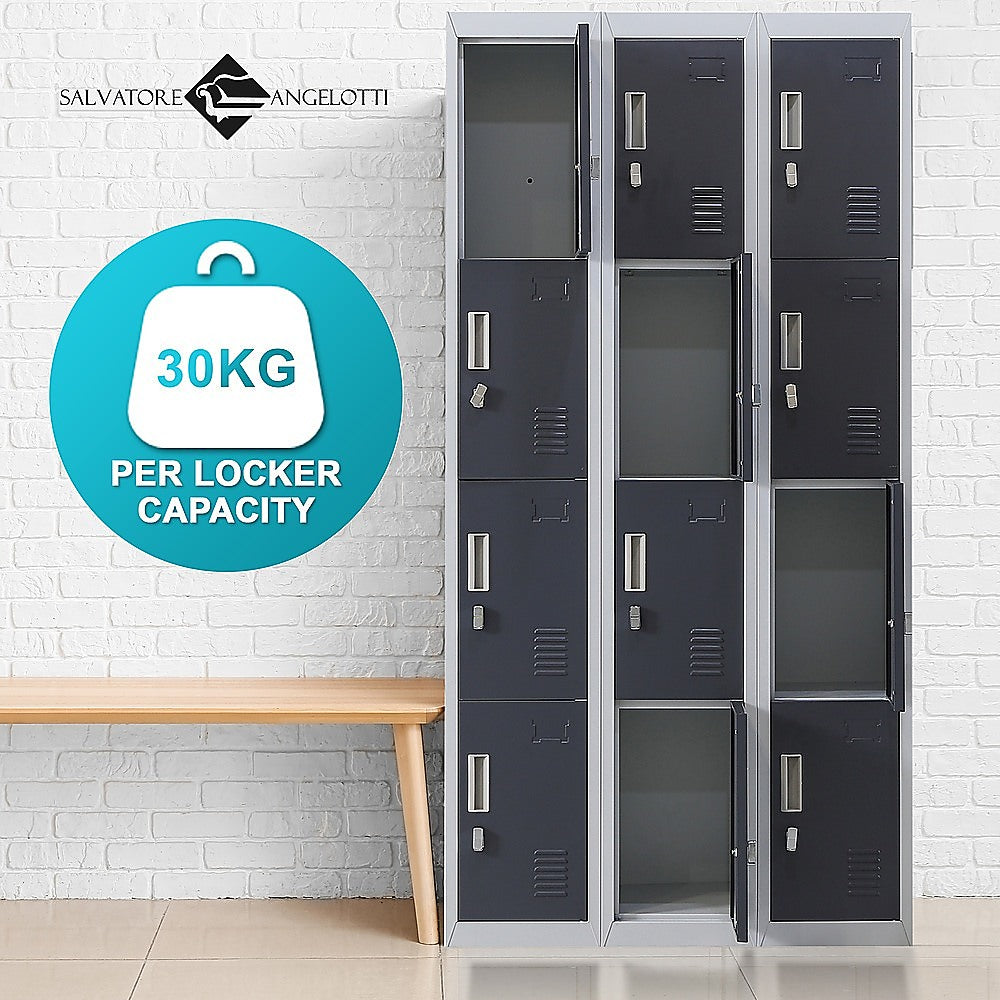12-Door Locker with Padlock - Heavy Duty Steel Storage Cabinet for Office, Gym, School, Home & Shed - Secure Equipment & Personal Belongings Storage Solution