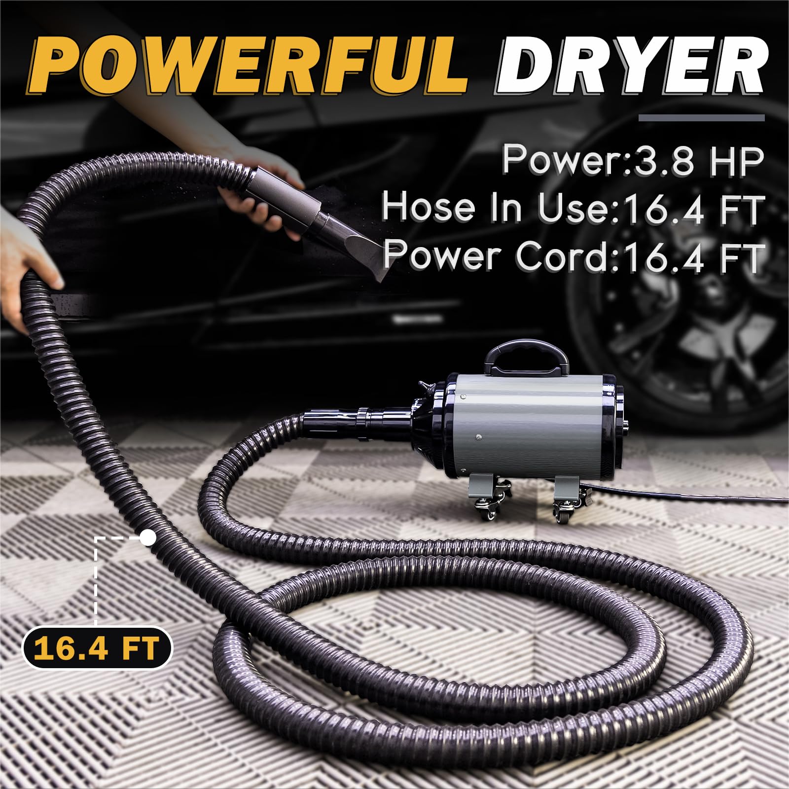 Car Dryer Air Blower - 2-Speed Adjustable Motorcycle & Pet Dryer with 16ft Hose & 140°F High Heat | Perfect for Vehicle Detailing, Motorcycle Cleaning & Pet Grooming at Home