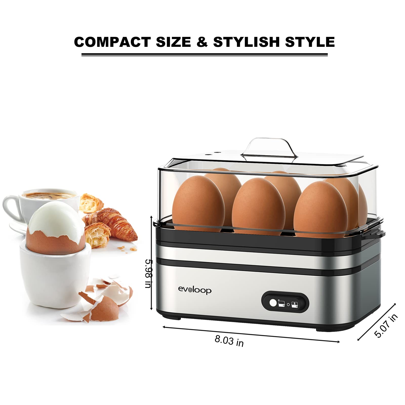 Electric Rapid Egg Cooker - 6 Egg Capacity for Soft, Medium, Hard Boiled, Poached Eggs & Omelets | Auto Shut-Off & BPA Free | Perfect for Breakfast, Meal Prep & Healthy Cooking