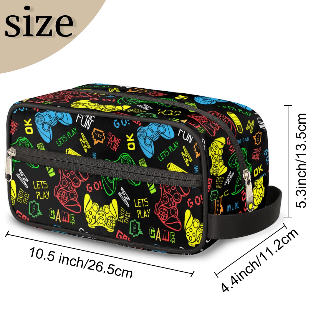 Video Games Themed Waterproof Hanging Toiletry Bag for Boys & Men - Large Capacity Travel Shaving Kit for Sports, Gym & Shower Use