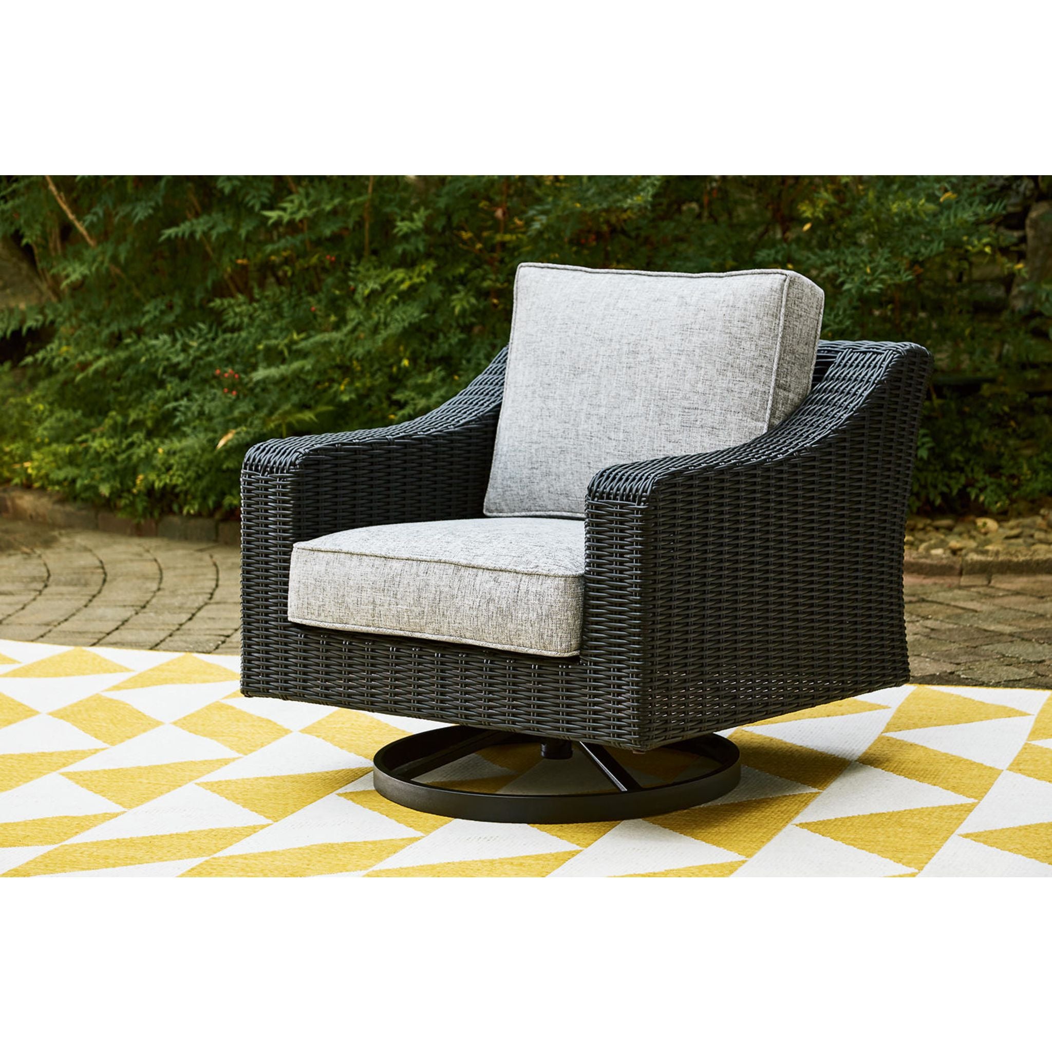 Beachcroft Outdoor Swivel Lounge Chair with Cushion - Black/Light Gray - Patio, Poolside & Garden Relaxation - Weather-Resistant & Comfortable