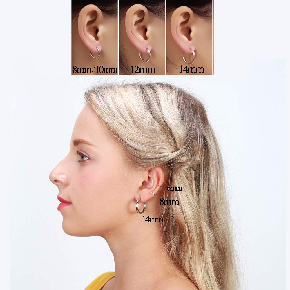 316L Surgical Stainless Steel Huggie Hoop Earrings - 6mm to 14mm Sizes - Hypoallergenic Cartilage & Helix Earrings for Men & Women - Perfect for Everyday Wear, Work & Special Occasions