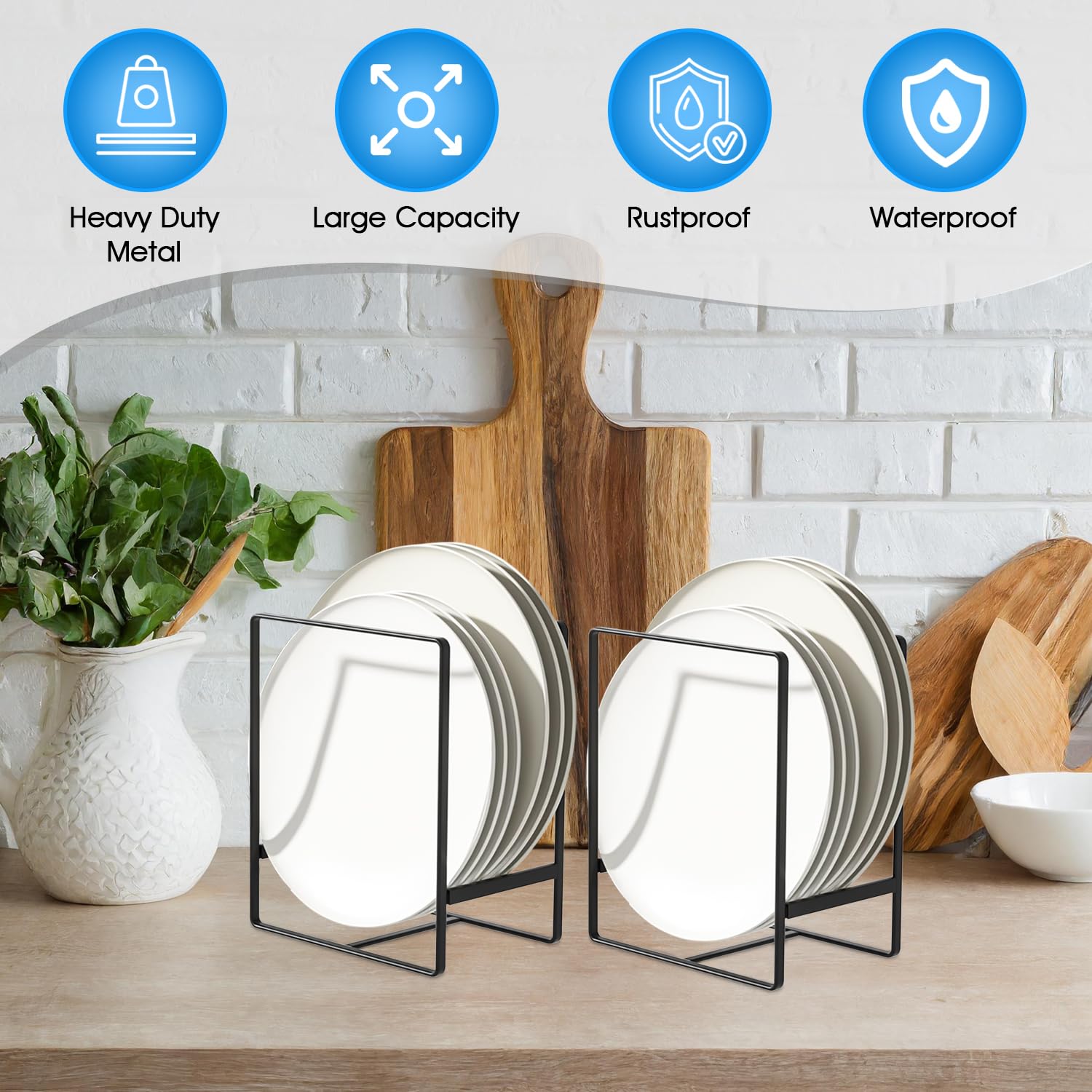 Black Vertical Plate Holder - Space Saving Plate Organizer for Cabinet - Perfect for Small Plates (1PCS) - Ideal for Kitchen Storage & Dining Room Organization