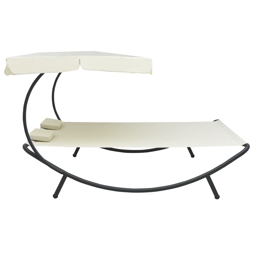 SKM Patio Lounge Bed with Canopy and Pillows - Cream White Outdoor Daybed for Poolside, Garden, or Backyard Relaxation