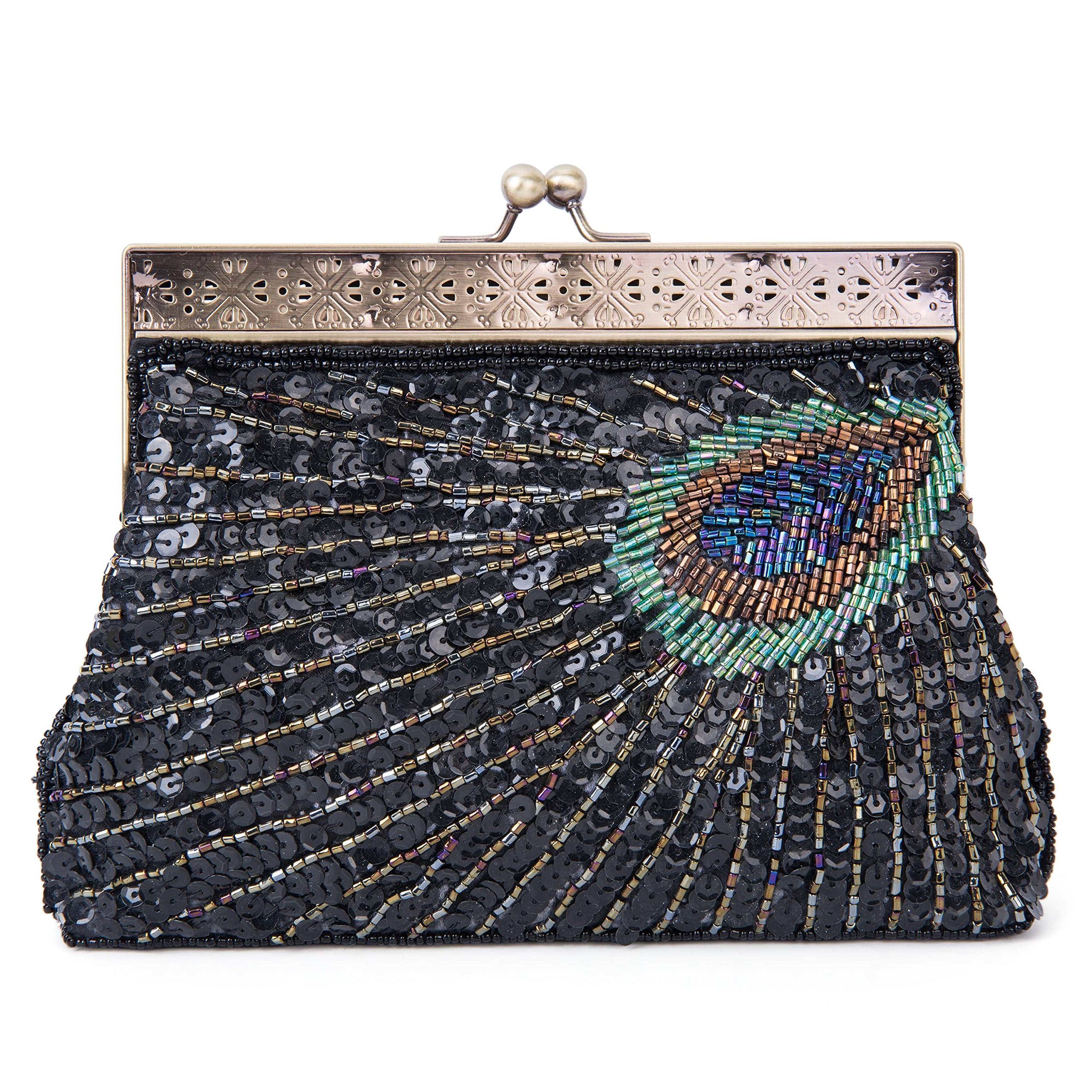 Vintage Beaded Sequin Peacock Clutch Purse - Elegant Evening Bag for Women, Wedding, Prom, Party & Special Occasions