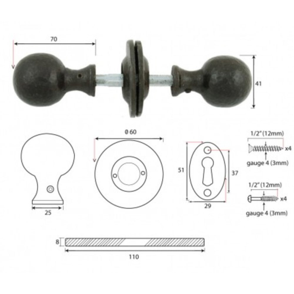 Premium Forged Black Beeswax Round Door Knobs - Vintage Style Hardware for Interior Doors, Cabinets & Furniture - Perfect for Home Renovation & DIY Projects