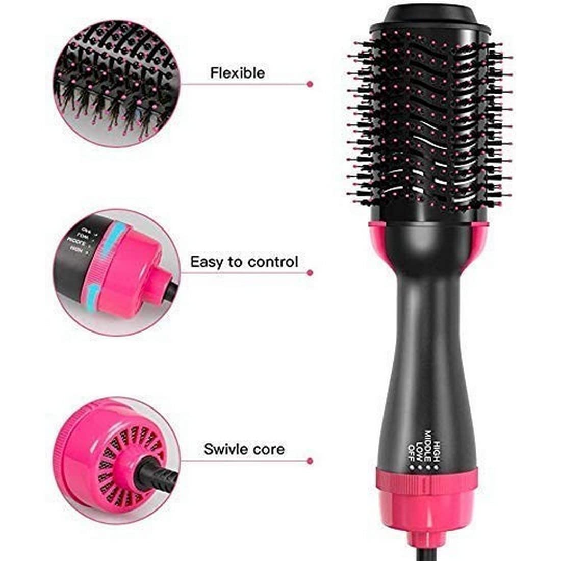 ABEEBHA 3-in-1 Hot Air Brush Hair Dryer & Volumizer - Ceramic Ionic Blow Dryer Brush with Oval Comb for Frizz-Free Styling | Perfect for Home Use, Travel & Salon-Quality Results