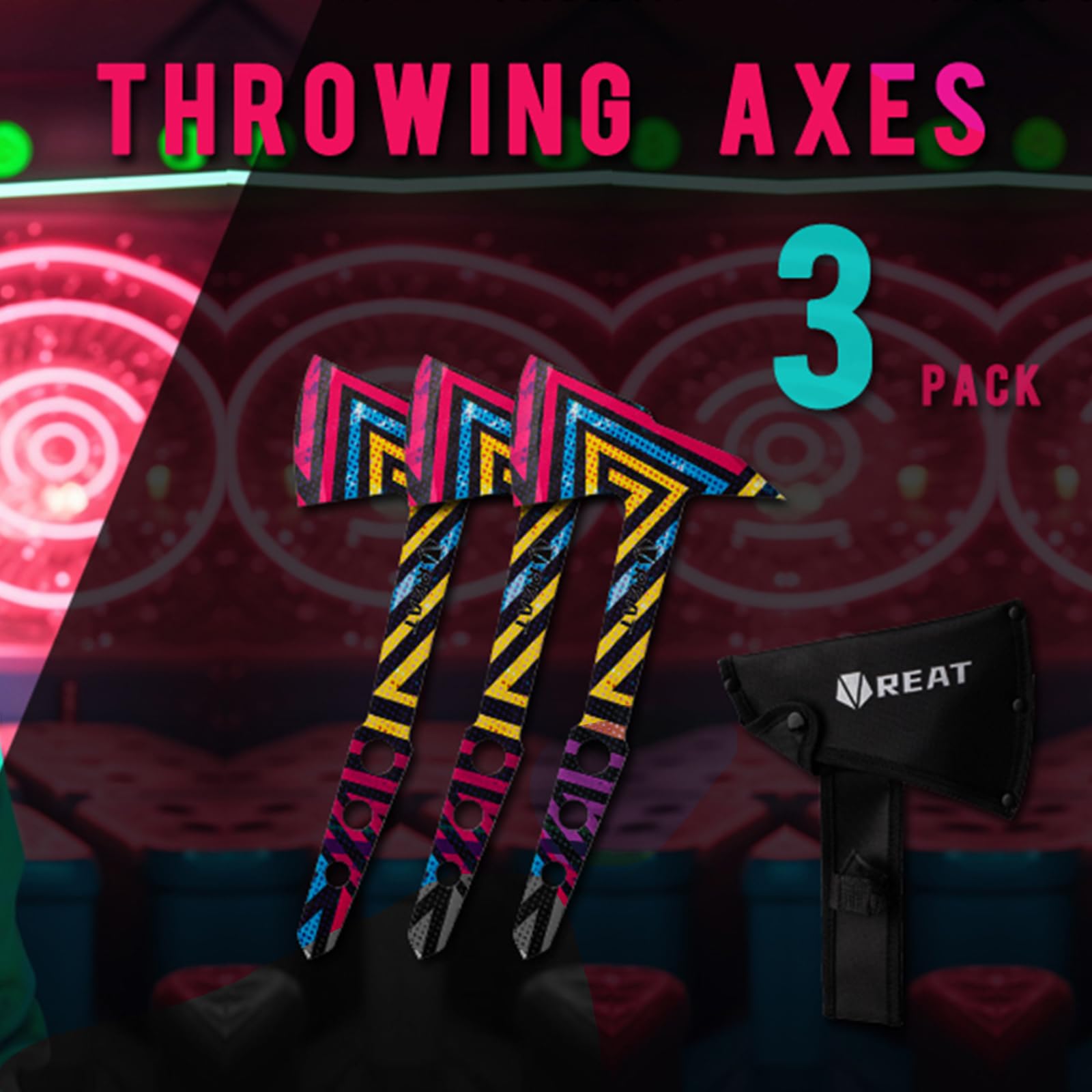 REAT Throwing Axe 3 Pack with Sheath - 10.5