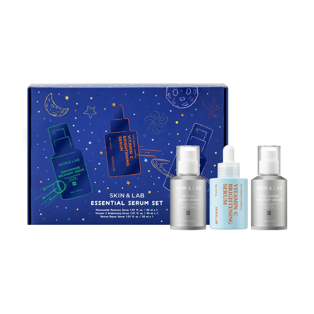 SKIN&LAB Essential Serum Set - Vitamin C Serum, Retinol Serum & Niacinamide Serum | Korean Skincare Gift Set for Brightening, Anti-Aging & Pore Refining | Perfect for Daily Skincare Routine & Gift Giving