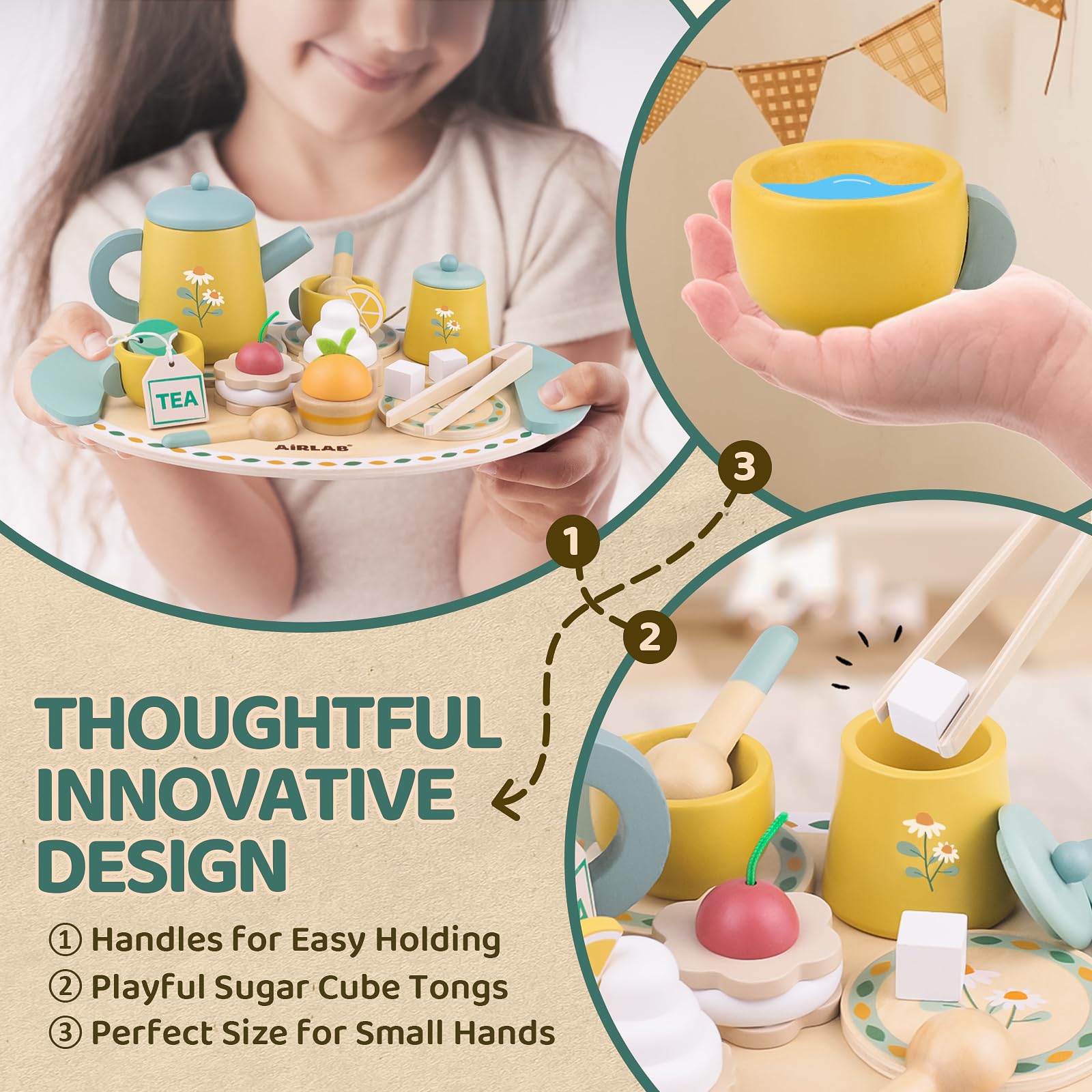 Wooden Tea Set for Toddlers Age 3-6 | Pretend Play Kitchen Toy for Girls & Boys | Princess Birthday Gift for 2-5 Year Olds | Educational Wooden Play Food Set for Kids | Perfect for Tea Parties, Role Play & Early Learning