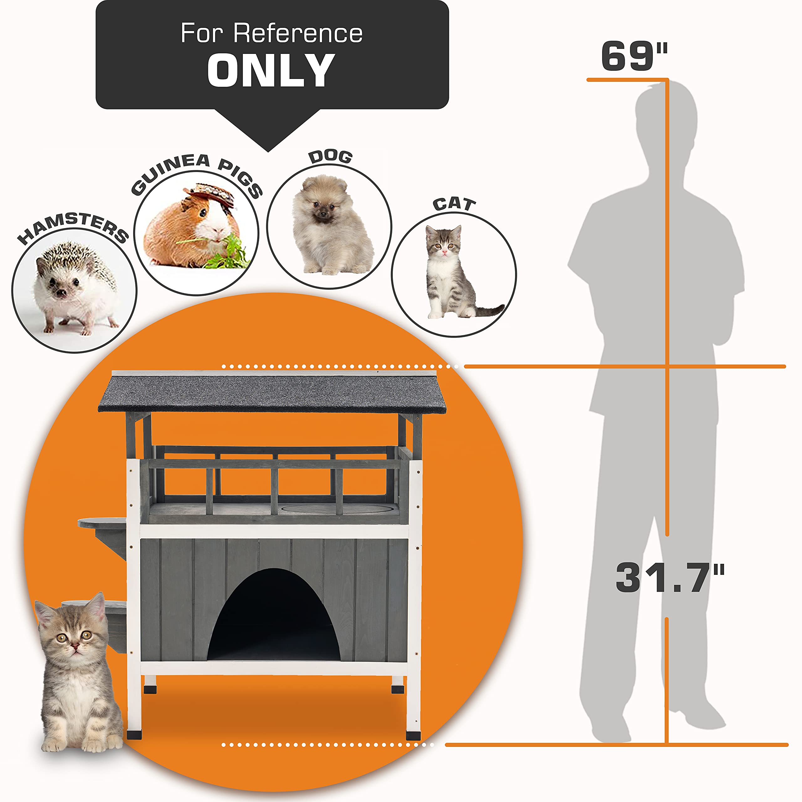 MCombo Waterproof Outdoor & Indoor Cat House Shelter - Feral Cat Enclosure with Escape Door, Small Pet Dog House for All Weather Protection (Gray 1377EY) - Perfect for Backyard, Garden, Porch & Indoor Pet Safety