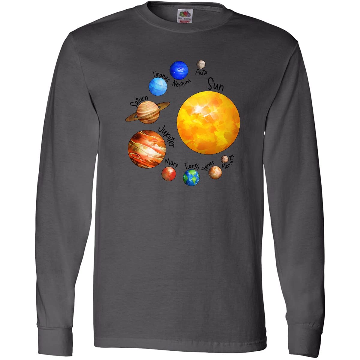 Inktastic Sun and Planets - Yes, and Pluto Long Sleeve T-Shirt | Space Astronomy Graphic Tee for Men & Women | Perfect for Stargazing, Science Enthusiasts & Casual Wear