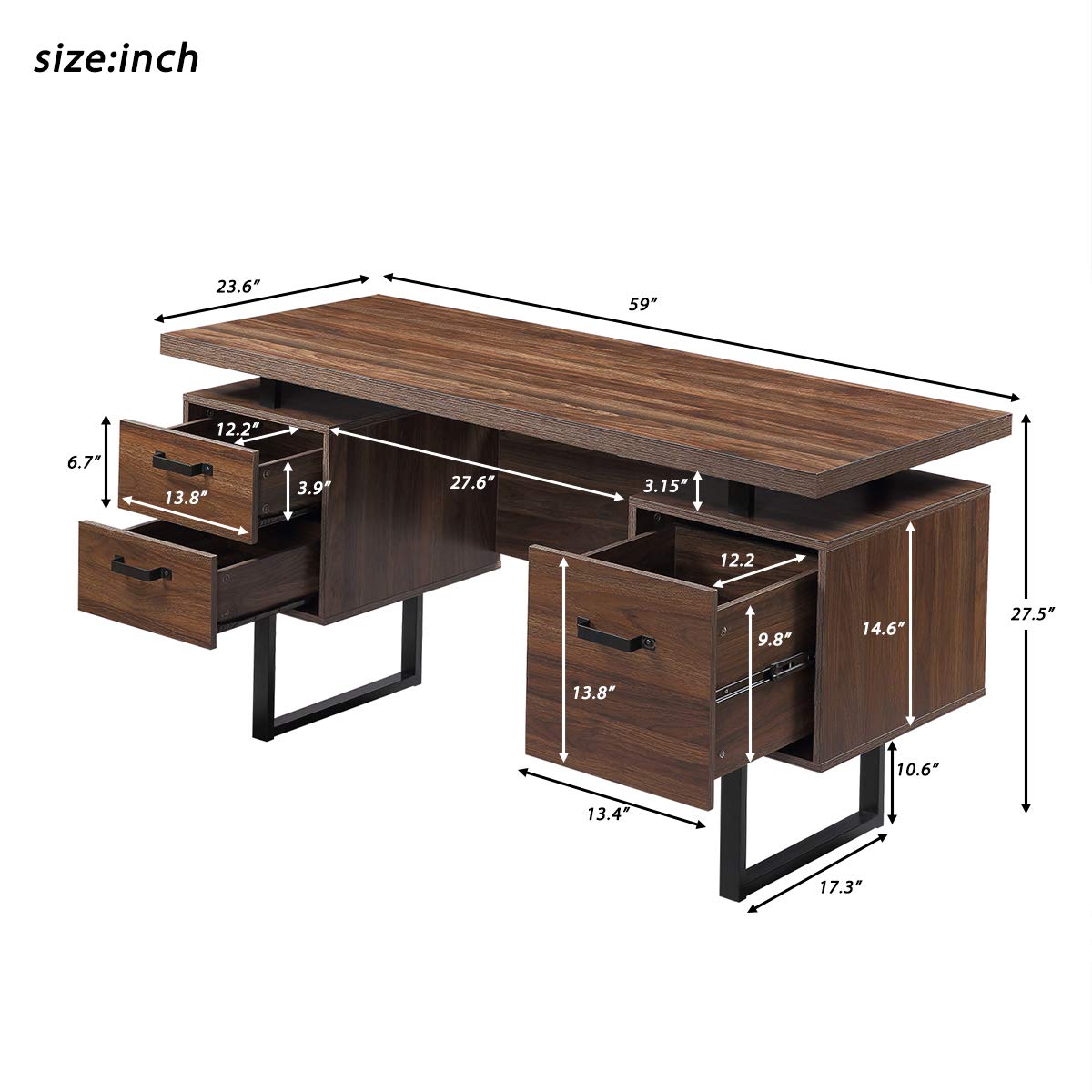 Modern Home Office Desk with Drawers - Ergonomic Writing Study Table for Small Spaces, Work from Home & Remote Learning - Stylish Wooden Computer Desk for Bedroom, Apartment or Dorm Room