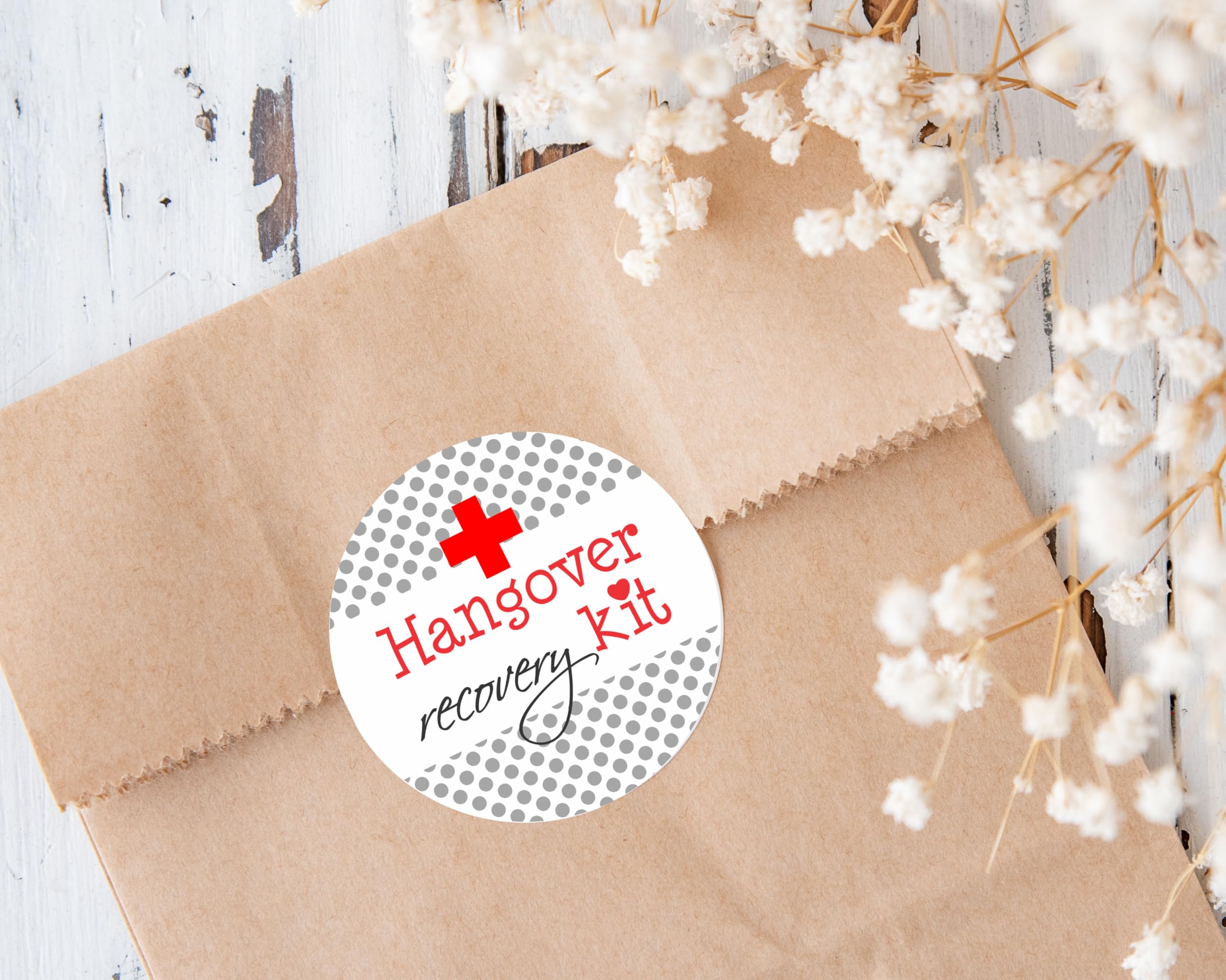 Hangover Relief Kit Stickers - Thank You Stickers for Wedding, Bachelor & Bachelorette Parties - Fun Polka Dot Design - Perfect for Party Favors, Gift Wrapping & Event Decorations