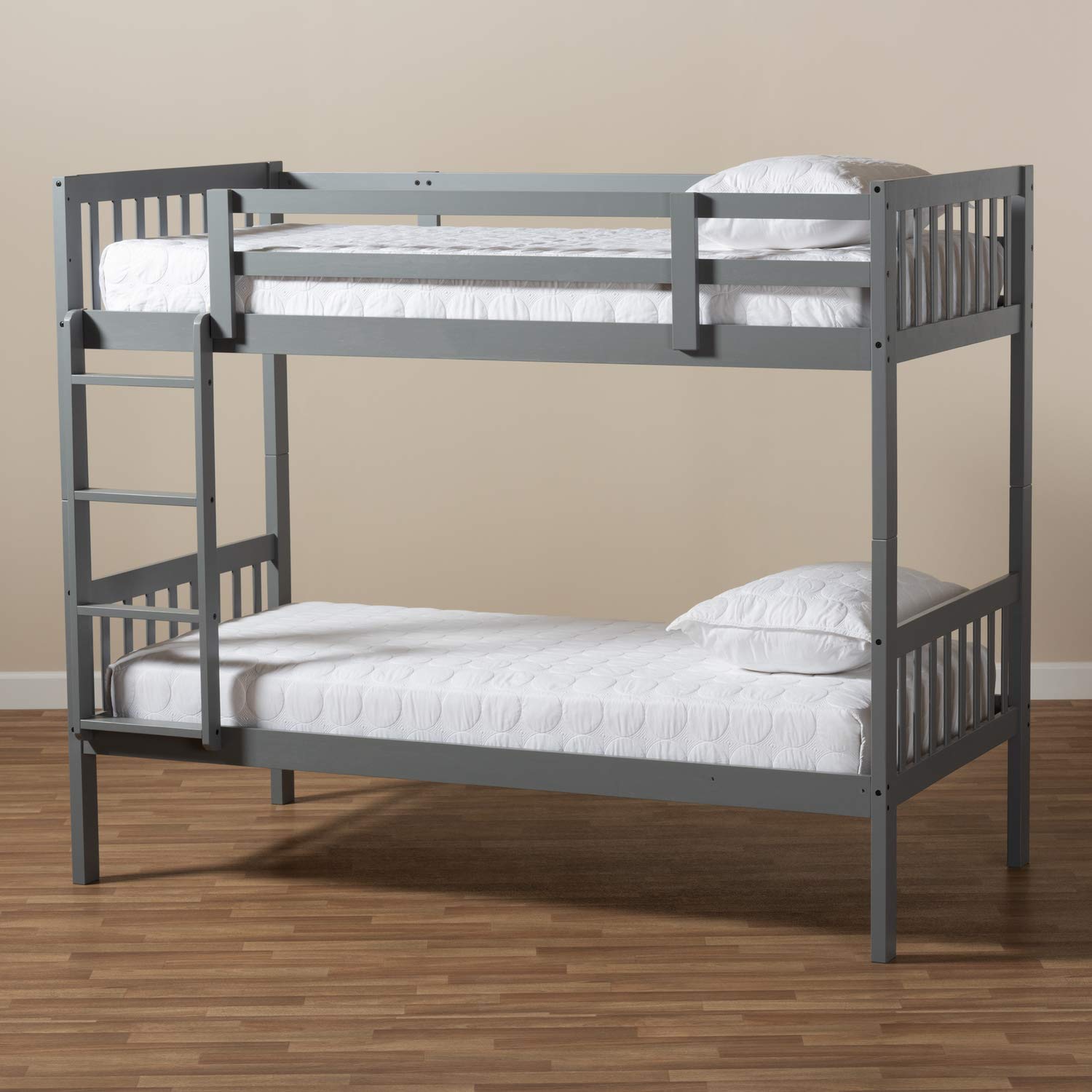 Baxton Studio Jude Modern Grey Wood Twin Bunk Bed - Space-Saving Kids Bedroom Furniture for Small Rooms & Shared Spaces