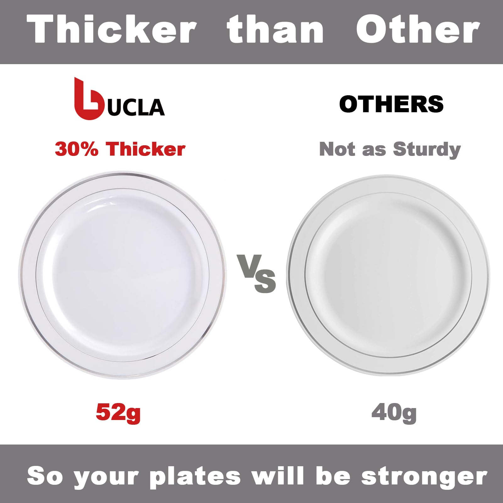 100-Pack Silver Plastic Plates - 10.25 Inch Elegant Disposable Dinner Plates with Silver Rim - Perfect for Weddings, Birthday Parties, Christmas & Holiday Celebrations - Durable & Stylish for Buffets, Catering & Outdoor Events
