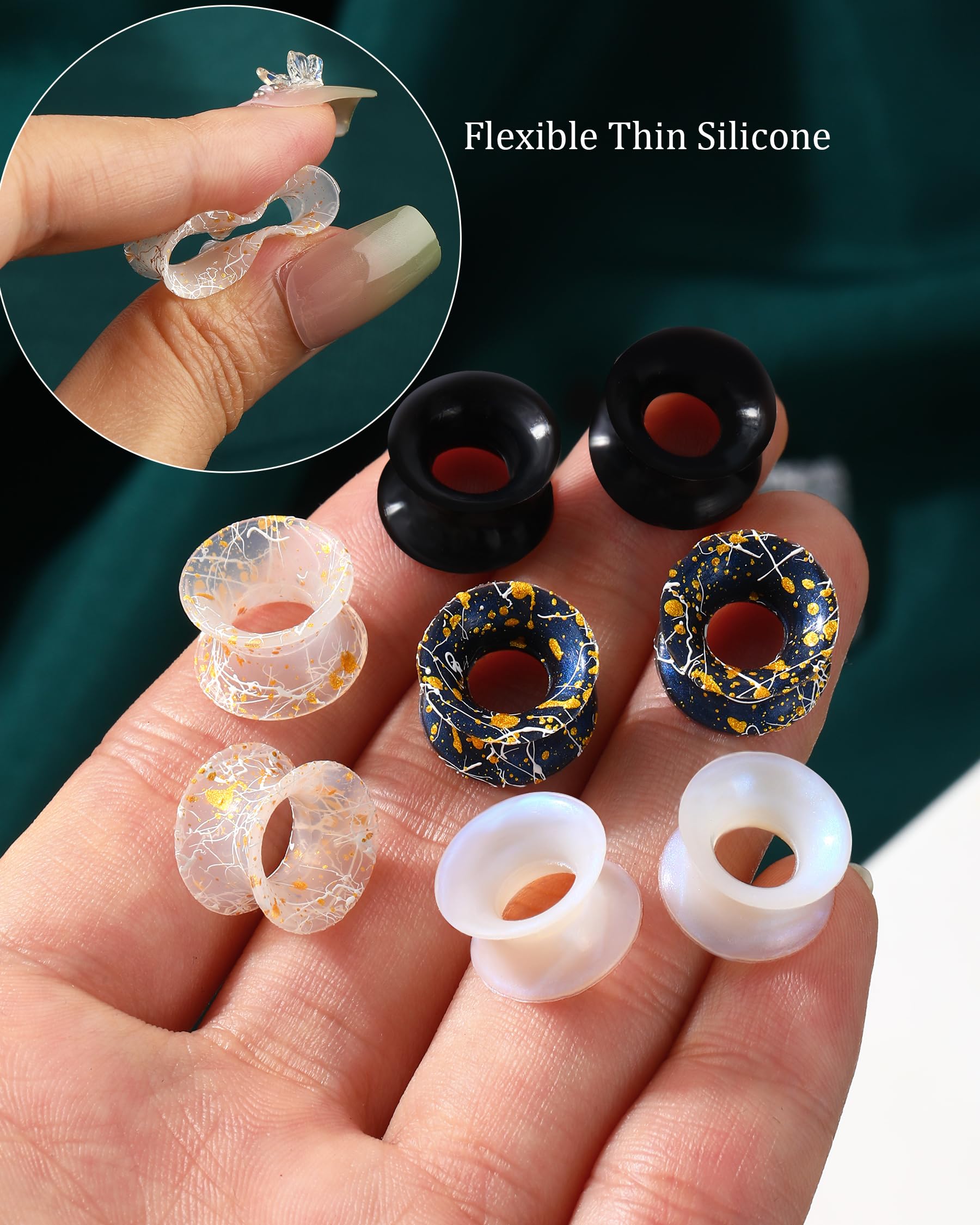 COCHARM 8PCS Soft Flexible Silicone Ear Gauges - Double Flared Ear Tunnels 0G 00G 1/2 Inch Stretching Plugs - Hypoallergenic Colorful Silicone Earrings for Men & Women - Perfect for Daily Wear, Parties and Body Jewelry Collection