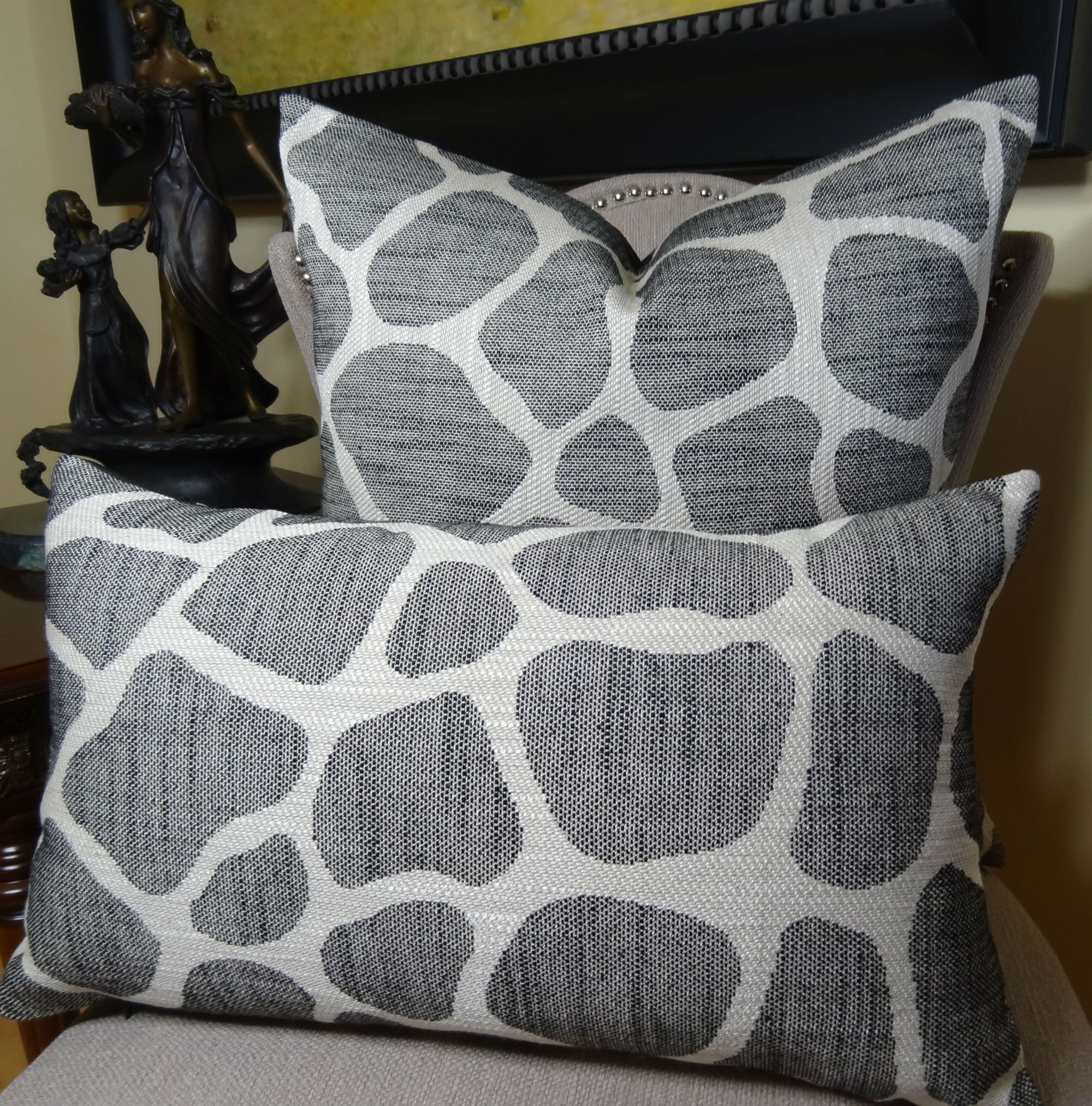 Luxury Decorative Throw Pillow - Black Cream Geometric Pattern Cushion Cover - Black Rocky Accent Pillow - Black Linen Design Pillow | Made in USA | Perfect for Sofa, Bed, Living Room & Home Decor