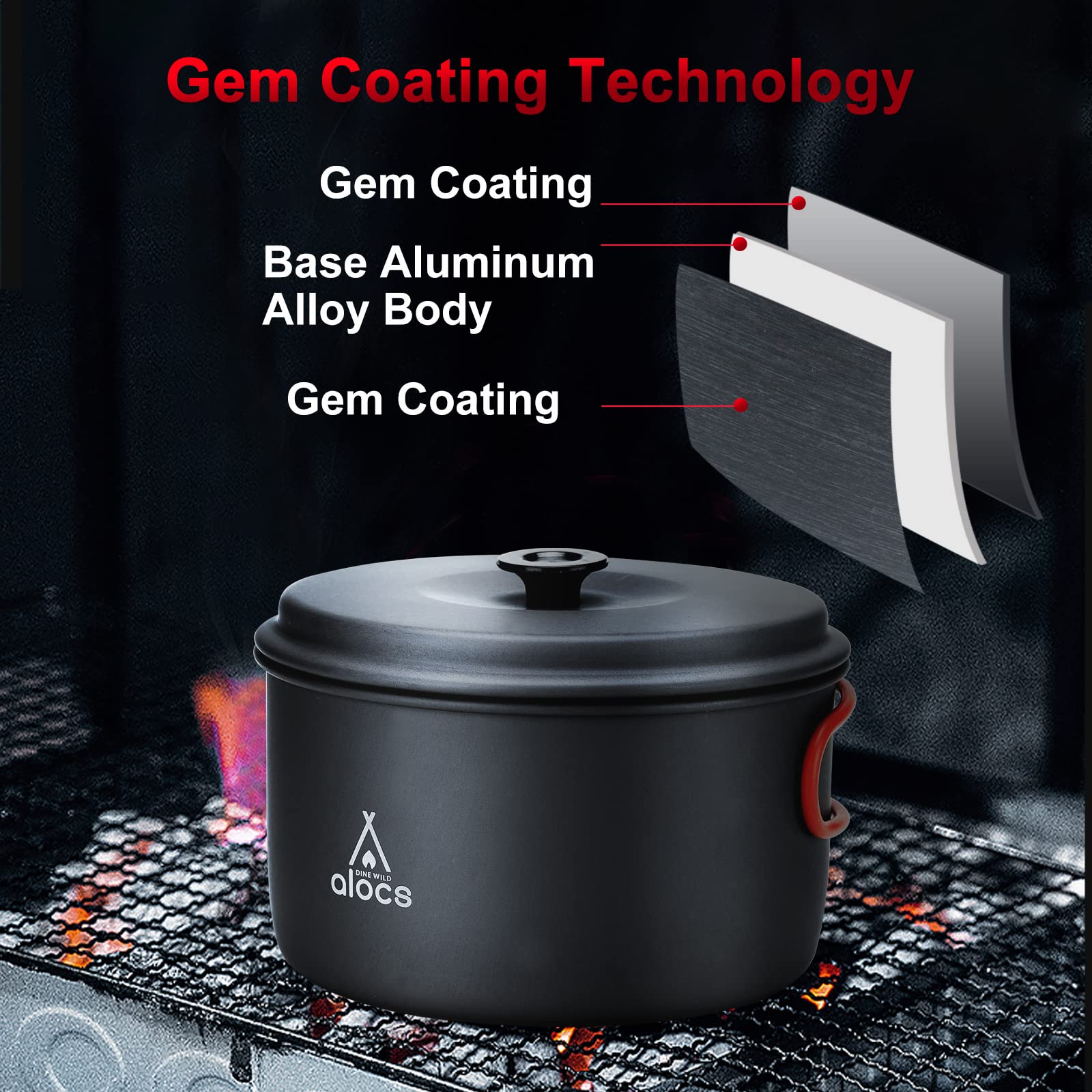 Alocs Camping Cookware Set - Compact & Durable Hard Alumina Outdoor Cooking Pots and Pans for Backpacking, Hiking, Picnics - Includes Mesh Carry Bag - Perfect for Camping Trips and Outdoor Adventures